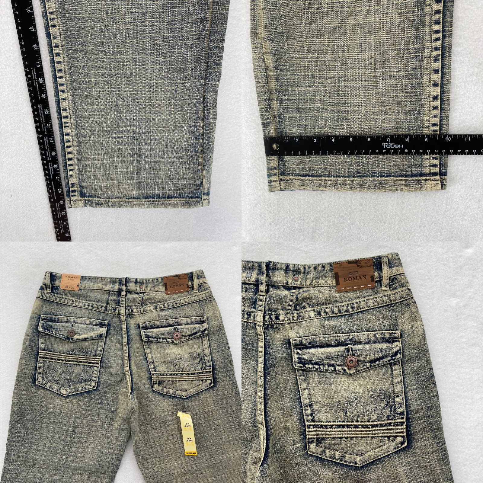 Denime Vintage Koman Jeans Mens 36x30 Relaxed Straight Blue Denim Flap Pocket Y2K NWT Denim Jeans Size US 36 / EU 52 - 8 Thumbnail
