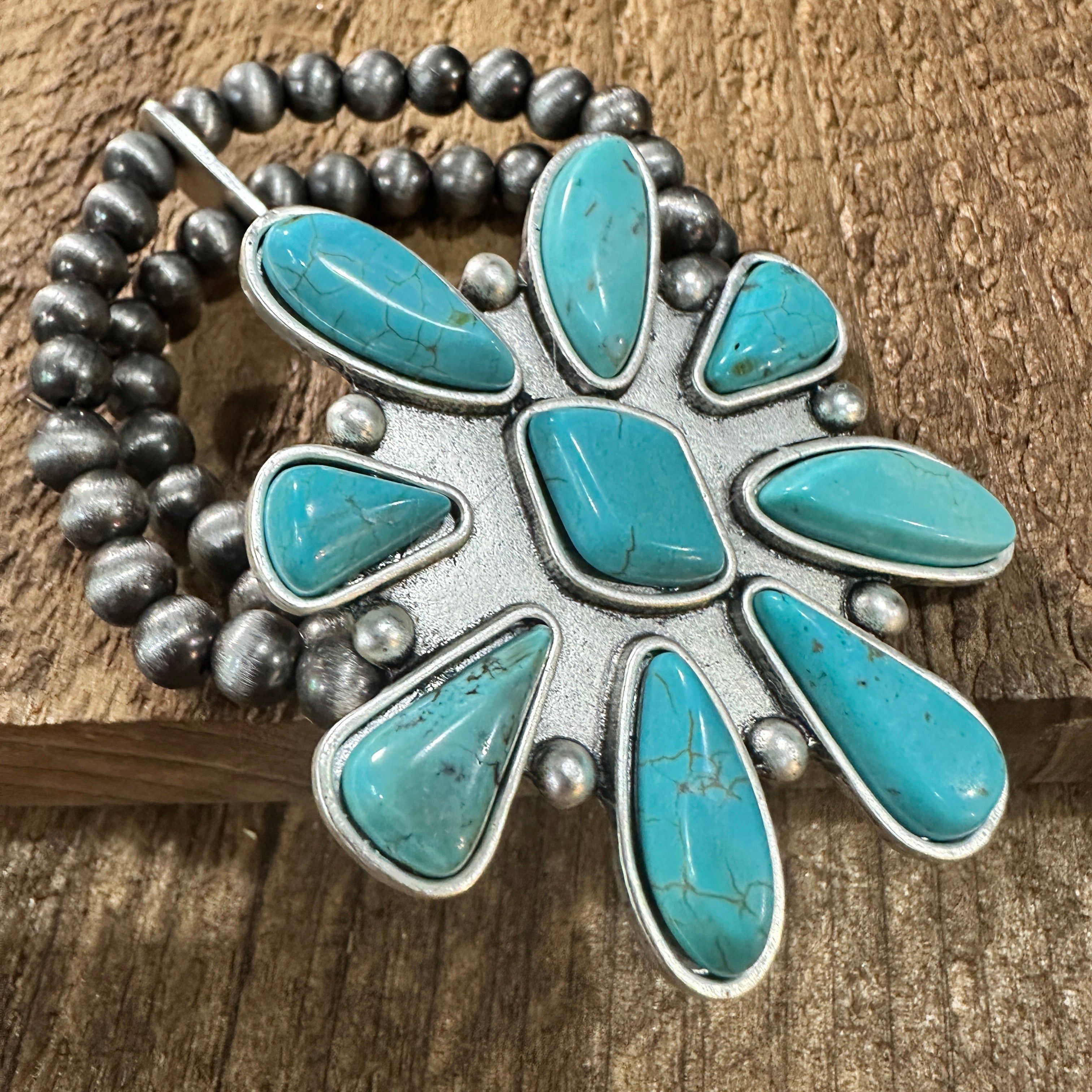 Other Handmade Navajo Turquoise Stretch Bracelet 711287 Unique Des Size ONE SIZE - 6 Thumbnail