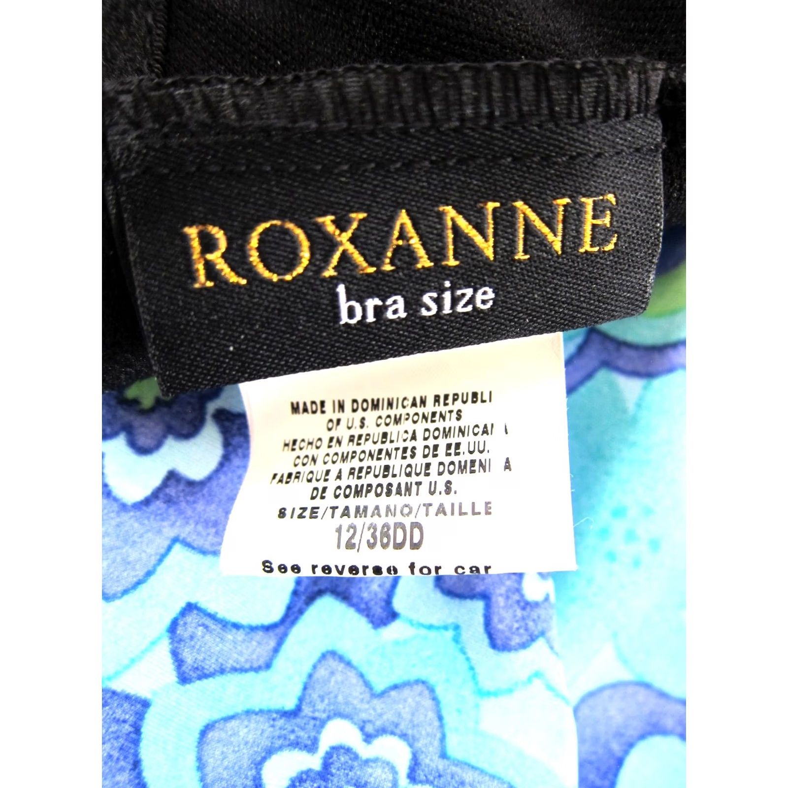 Vintage VTG Roxanne Tankini Swim Top 12 DD Blue Green Silver Metallic Tropical Floral Built-In Bra Padded Nylon Women Tankini Sized DD Girls Mens Size XL / US 12-14 / IT 48-50 - 4 Thumbnail