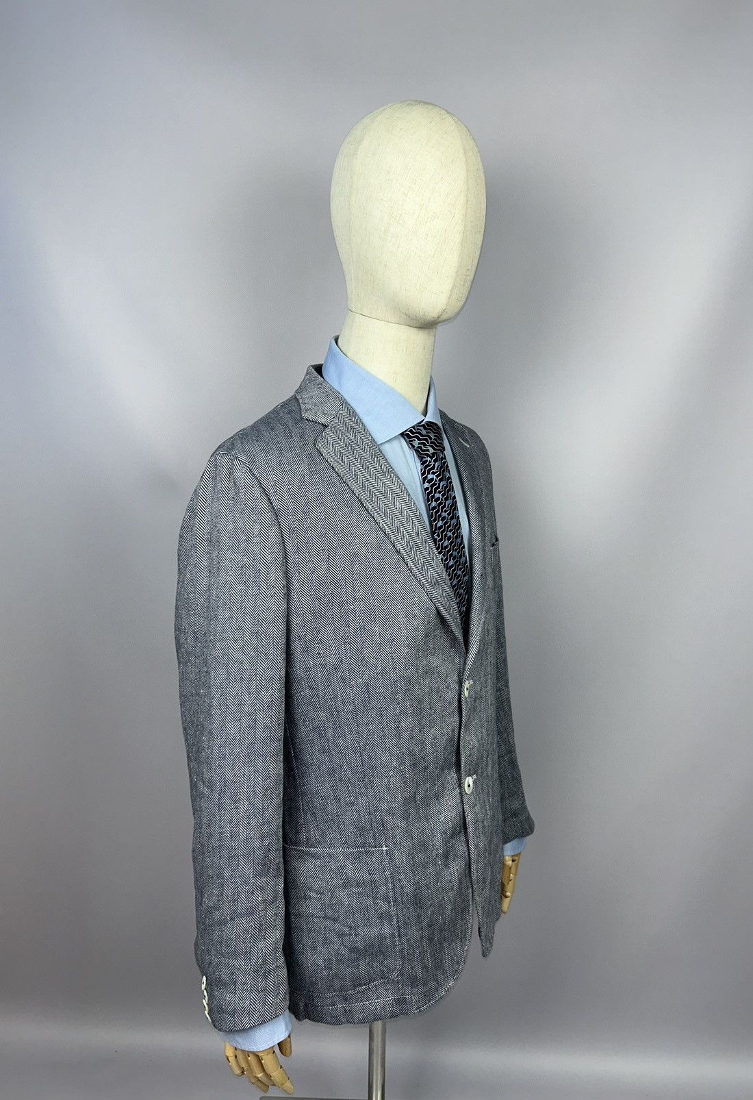 Designer × Gant GANT 100% Linen Herringbone Blazer Blue White Size EU52 Size 42R - 5 Thumbnail