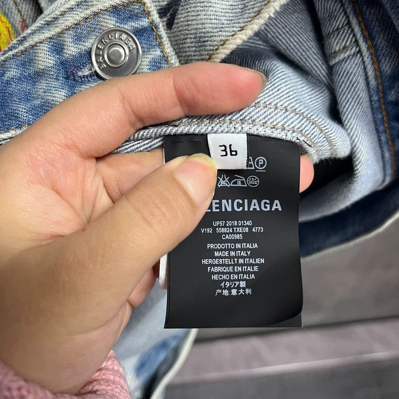 Balenciaga Balenciaga latest blue checkered graffiti logo denim jacket Size US XS / EU 42 / 0 - 4 Thumbnail