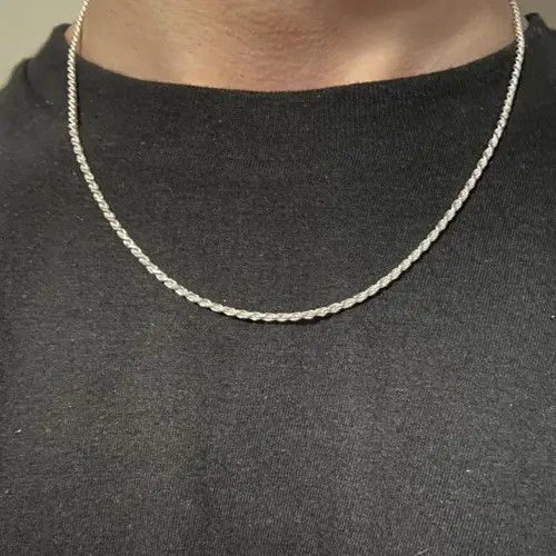 Sterling Silver Solid Silver Rope Chain Necklace 18in 2mm Size ONE SIZE - 1 Thumbnail