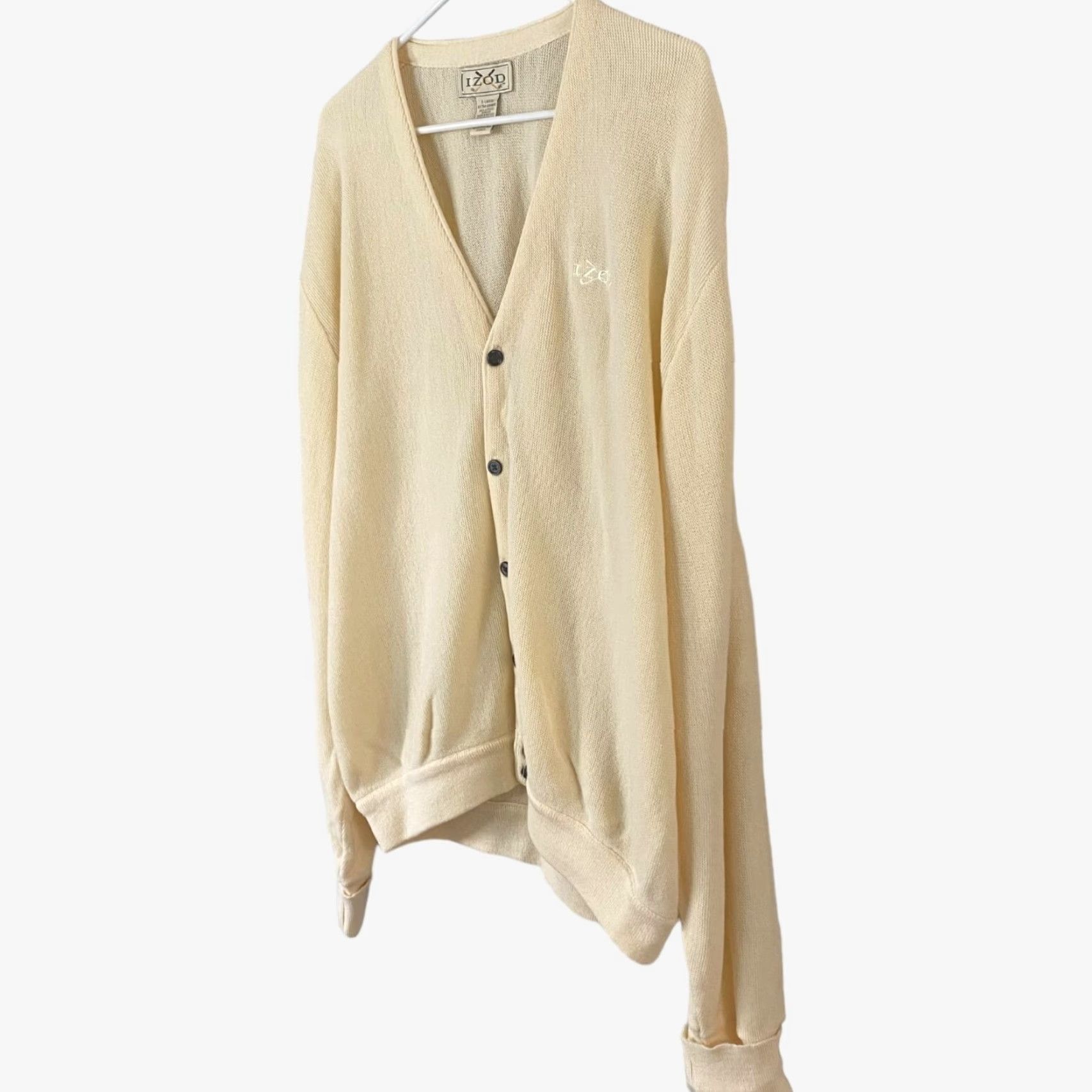 Izod VINTAGE IZOD Cardigan Sweater Golf Button-Front V-Neck Long Sleeve Mens XL Ivory Size US XL / EU 56 / 4 - 2 Thumbnail