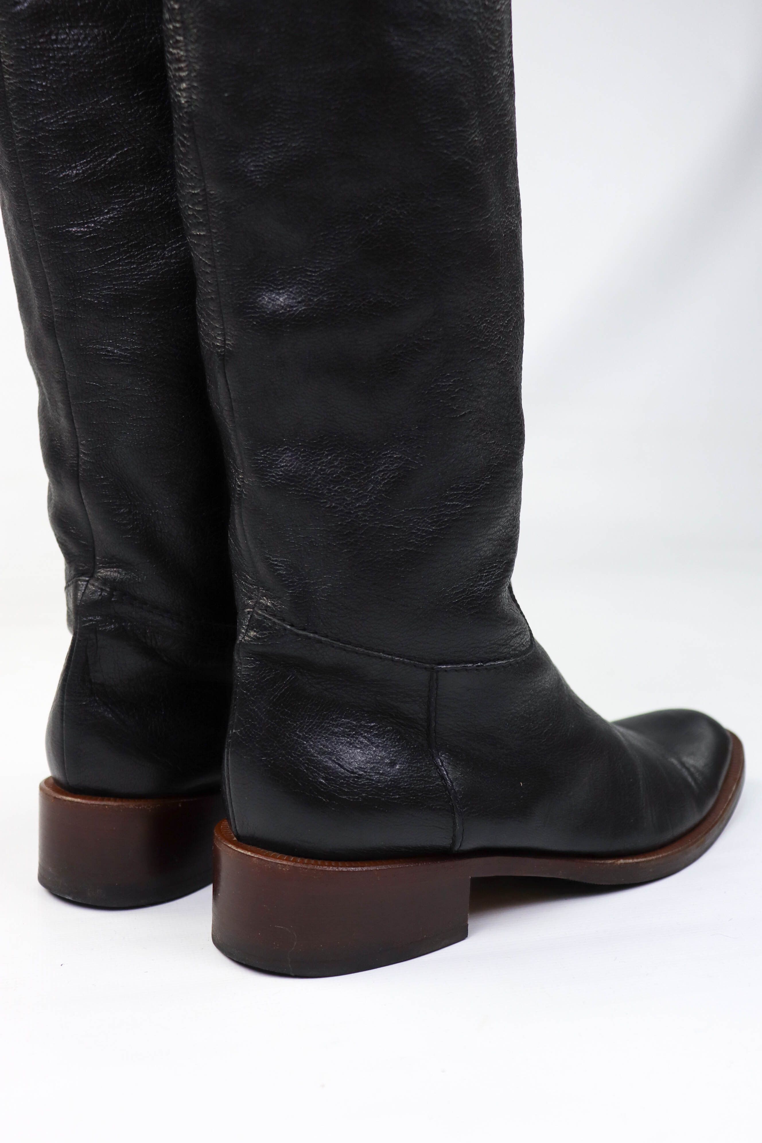 Etro Vintage ETRO Two Tone Green Leather Knee Length Riding Boots Size US 8.5 / IT 38.5 - 7 Thumbnail