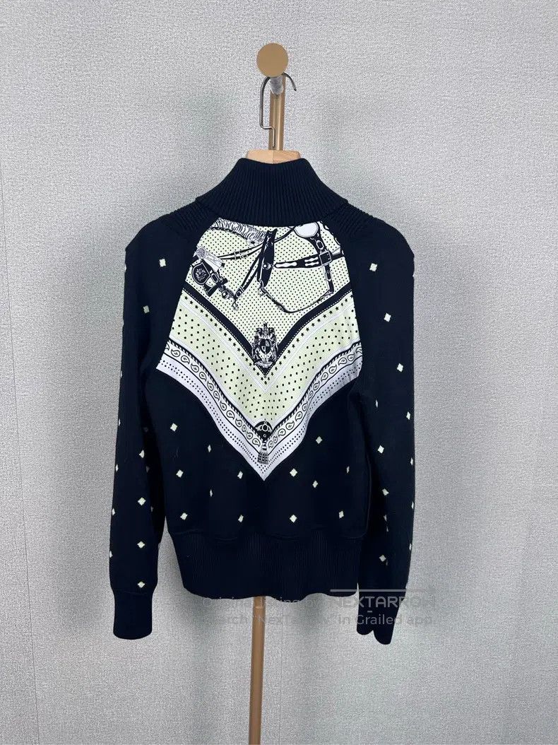 Hermes Hermes Black Printed Knit Jacket Size XS / US 0-2 / IT 36-38 - 2 Thumbnail