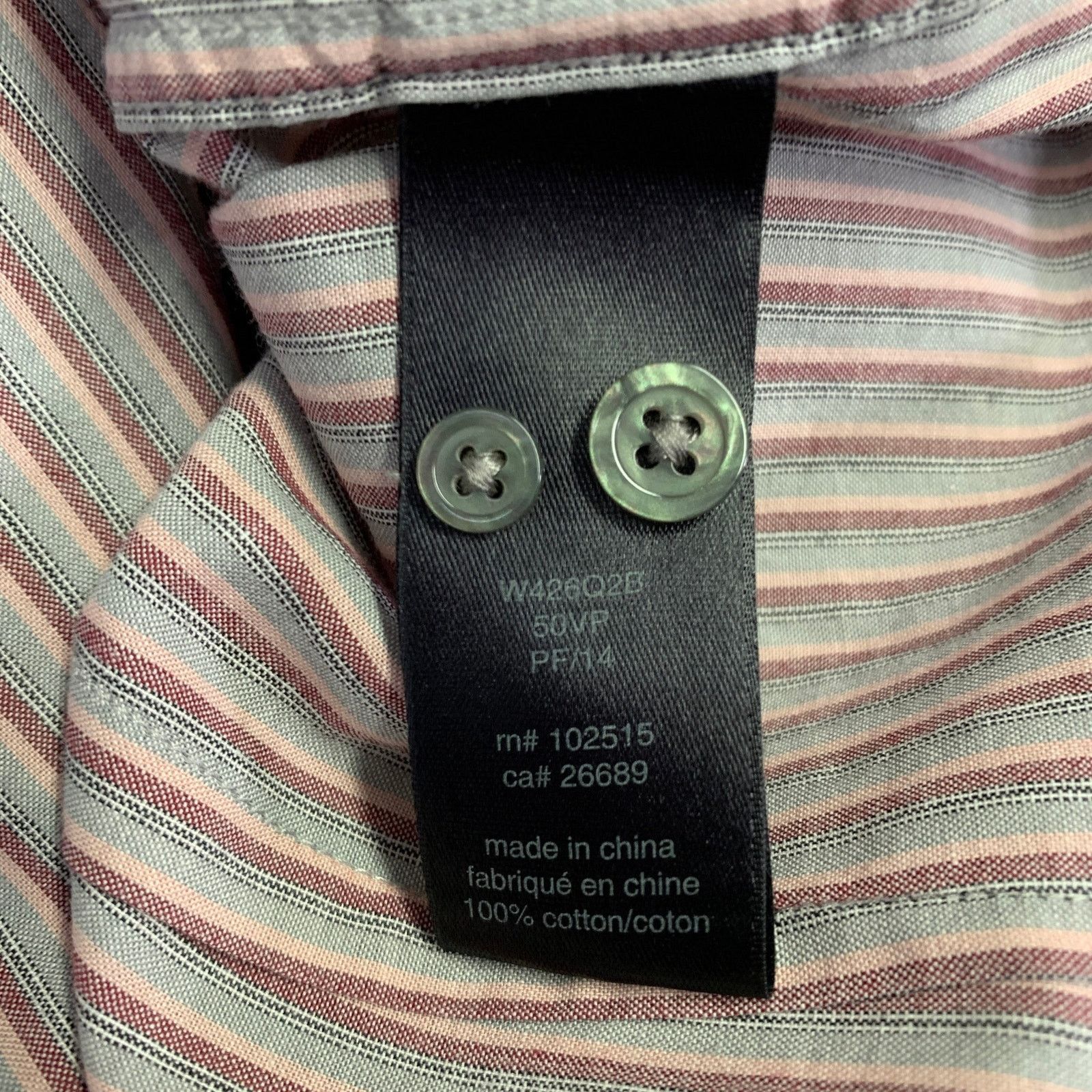 Size L Grey Pink Stripe Cotton Roll Tab Long Sleeve Shirt