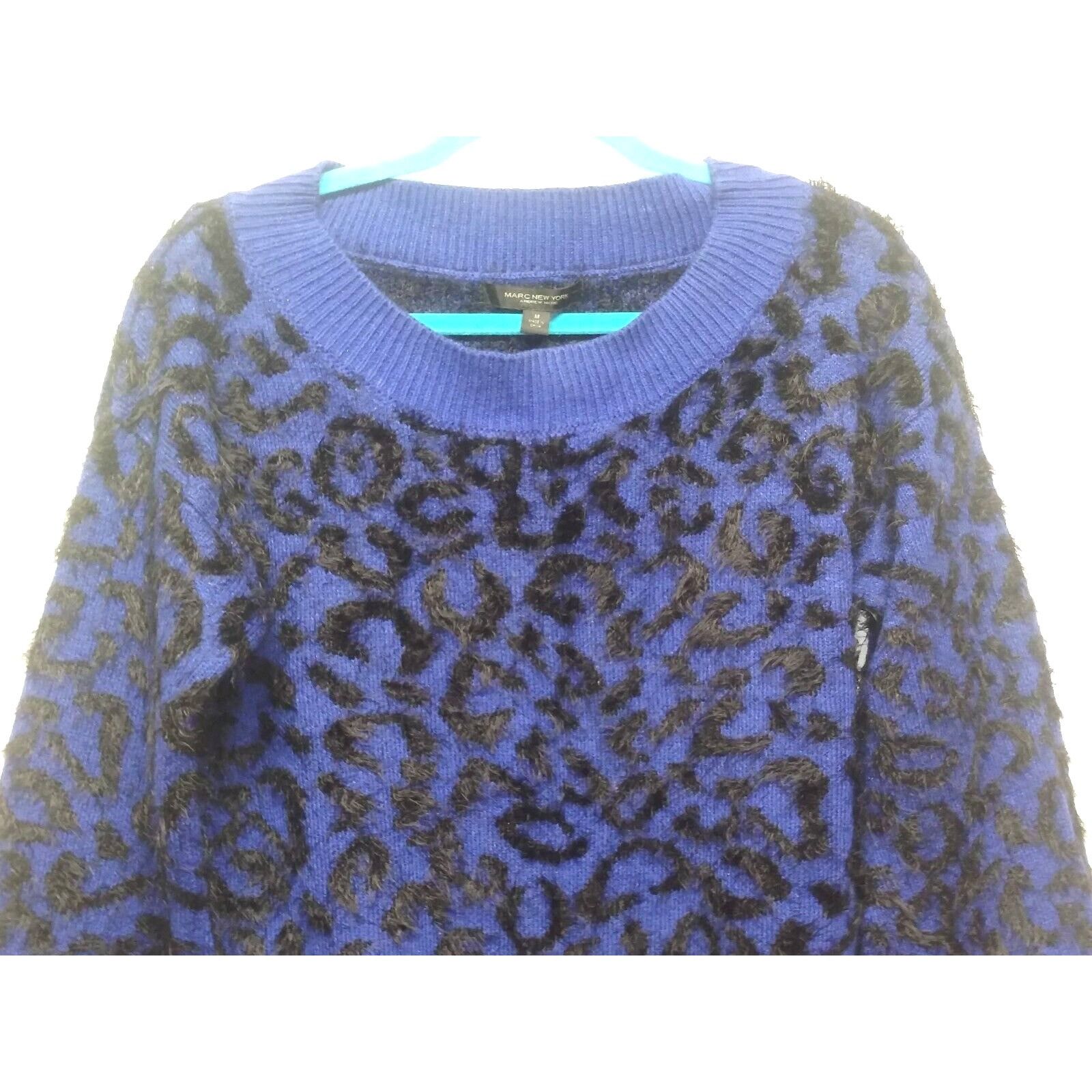 Designer Marc NY sweater pullover blue black eyelash Womens Med Size M / US 6-8 / IT 42-44 - 4 Thumbnail