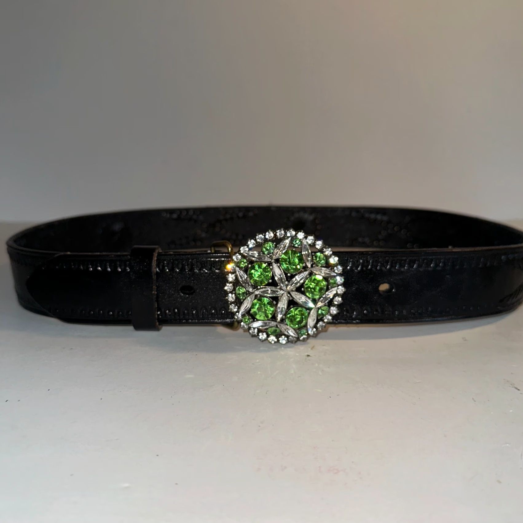 Vintage B-Low The Belt Belt Women Black Leather Rhinestone Embossed Boho 34 Black Leather Rhinestone Buckle Adjustable Belt Womens 34-35 in Regular XS Size ONE SIZE - 3 Thumbnail