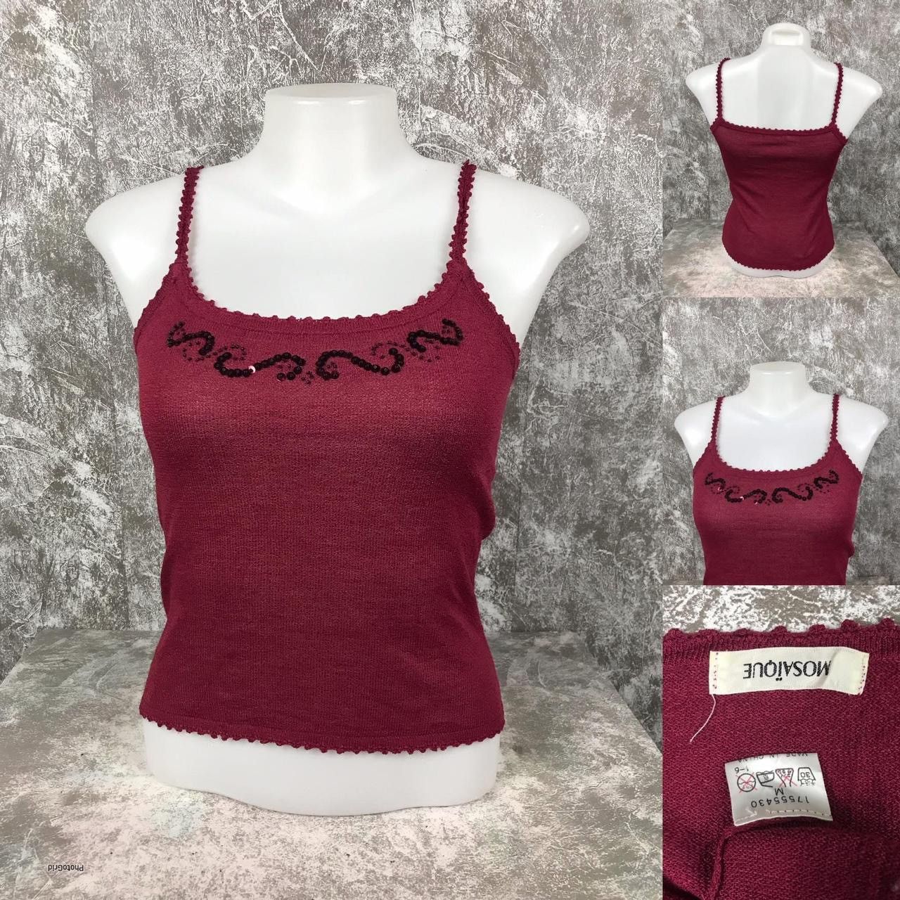 Other Vintage y2k burgundy cami with sequin swirl beaded detail🐞 Size S / US 4 / IT 40 - 6 Thumbnail