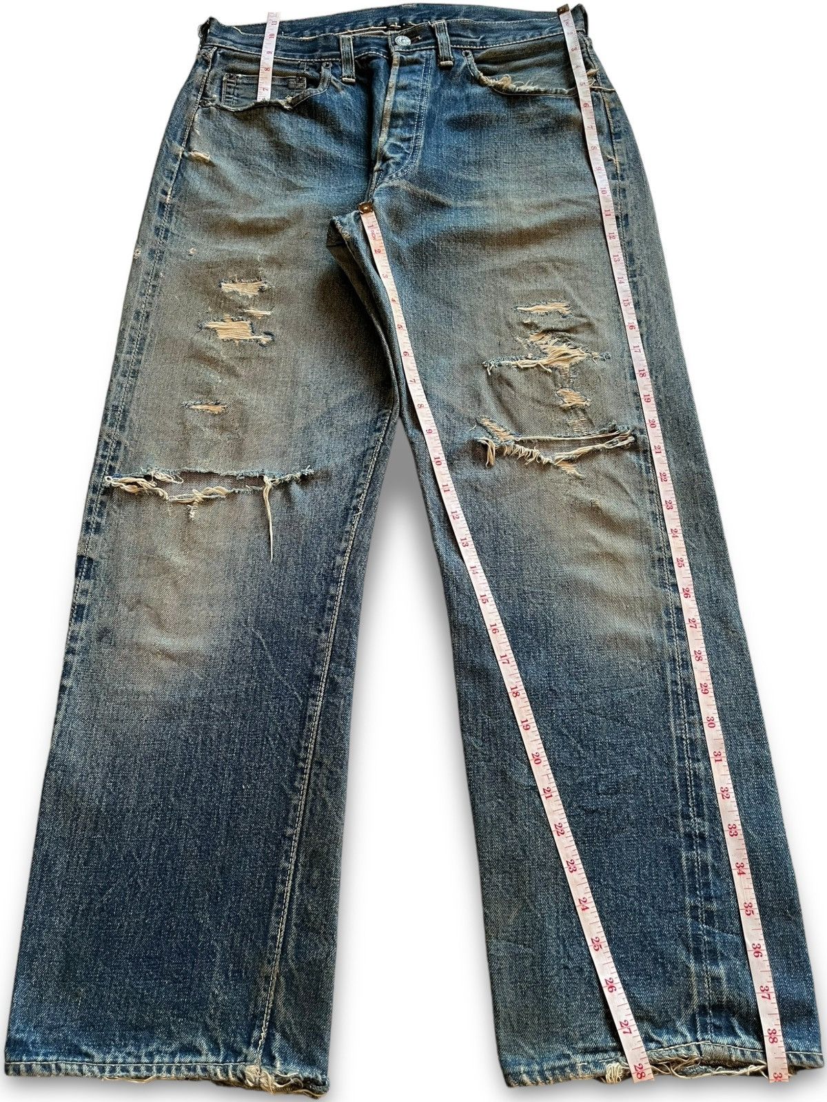 Levi's Vintage 50s Levis 501 Selvedge Big E Loose Jeans Button W Size US 31 - 16 Thumbnail