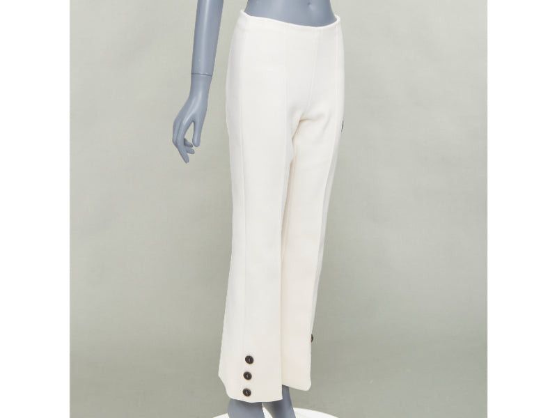Sonia Rykiel SONIA RYKIEL cream brown horn button embellished hem flare pants Size 26" / US 2 / IT 38 - 1 Thumbnail