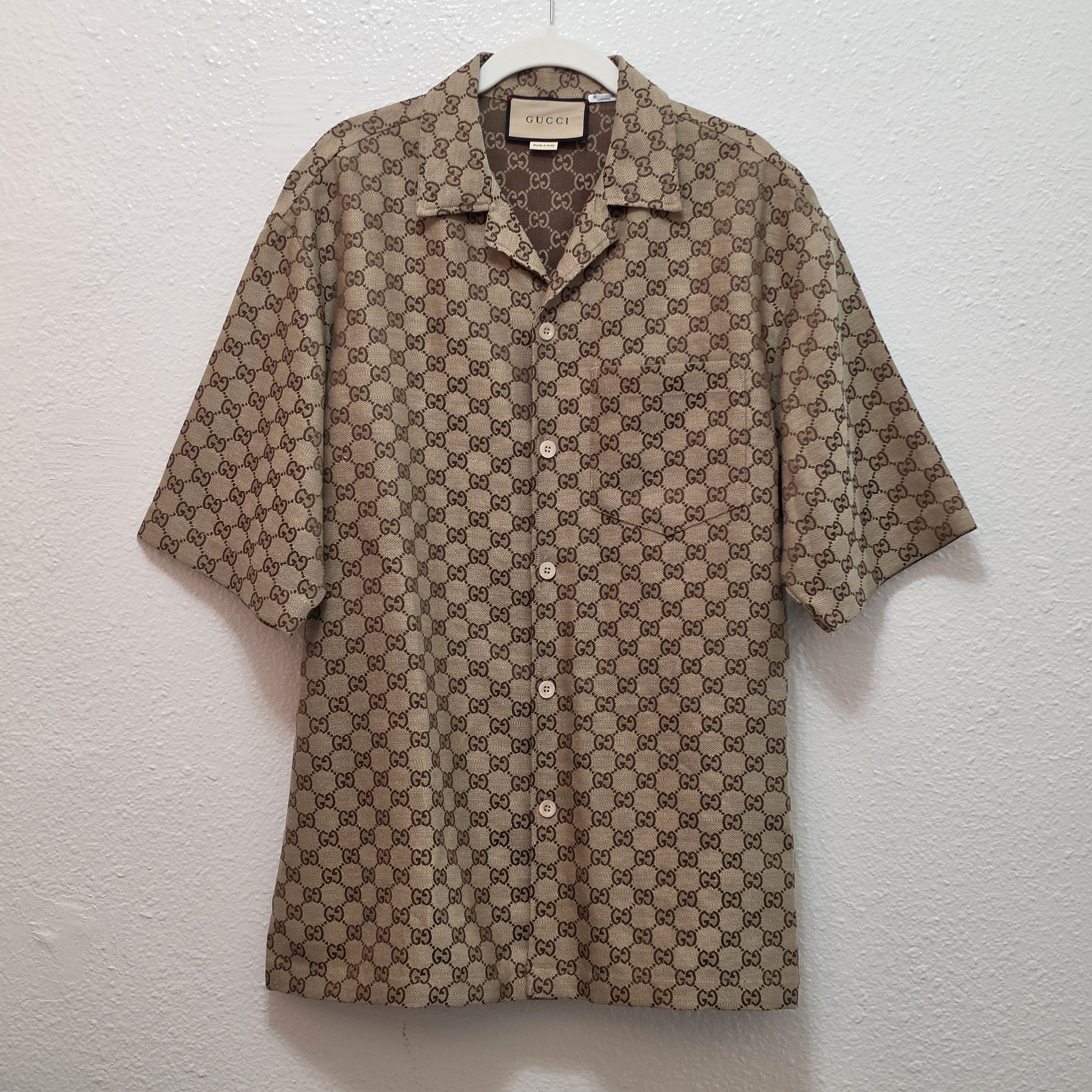 Gucci Linen-blend monogram camp collar shirt Size US L / EU 52-54 / 3 - 2 Thumbnail