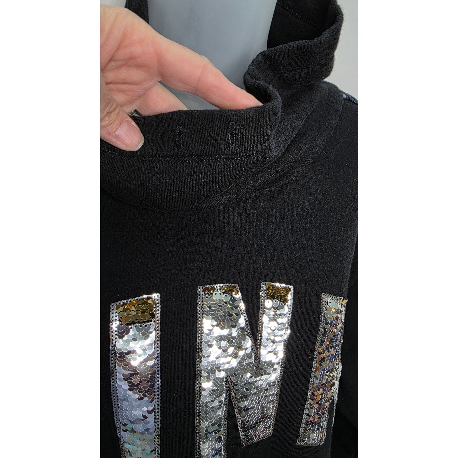 Victoria's Secret Pink Victoria's Secret Black Cowl Neck Sweatshirt Sequin Size L / US 10 / IT 46 - 3 Thumbnail