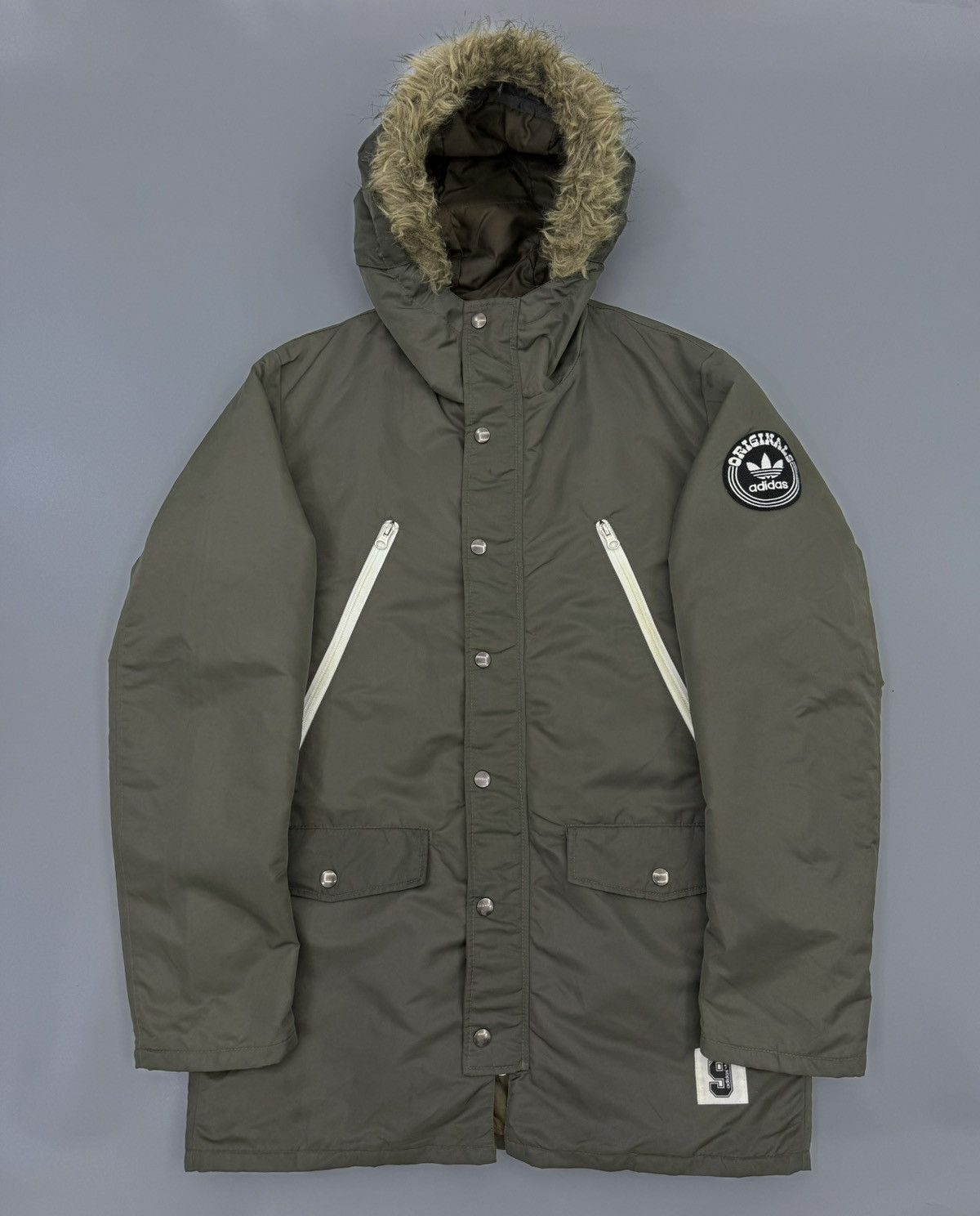 Adidas 2011 Adidas Trefoil Parka Green Military Nylon Fur Jacket Size US L / EU 52-54 / 3 - 1 Thumbnail