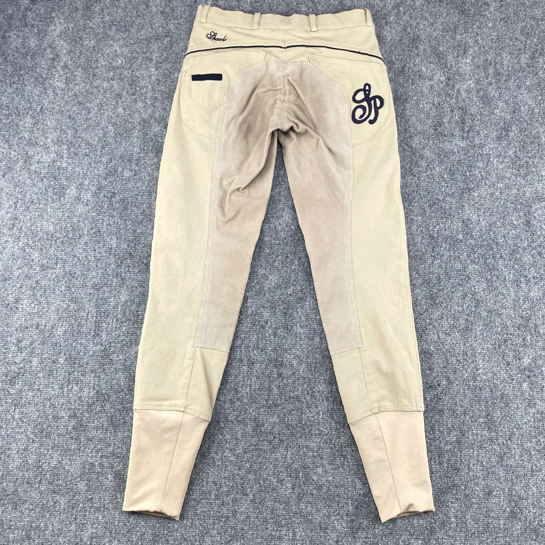 Logo 7 Spooks Riding Pants Womens XXS Tan Equestrian Breeches Zip Elastic Cuffs Crown Logo Pockets Stretch Riding Size 24" / US 00 / IT 34 - 6 Thumbnail
