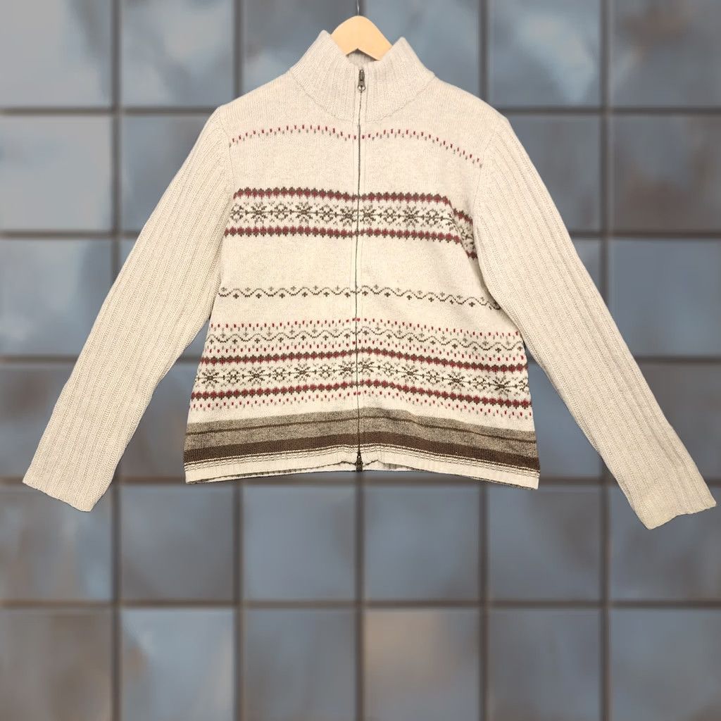 Eddie Bauer VINTAGE Eddie Bauer Sweater Womens Large Oatmeal Fair Isle Zip Lambswool Willow Peak Size L / US 10 / IT 46 - 1 Thumbnail