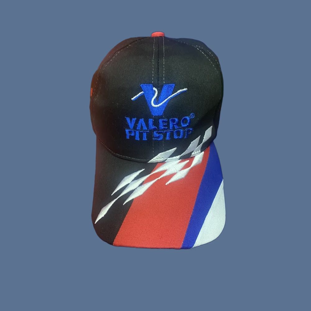 Vintage Valero Pit Stop Adjustable Hat Cap Racing Black W/ Red, White & Blue Embroidered Mens One Size Black Baseball Cap Adjustable Cap Embroidered Branded Size ONE SIZE - 1 Thumbnail