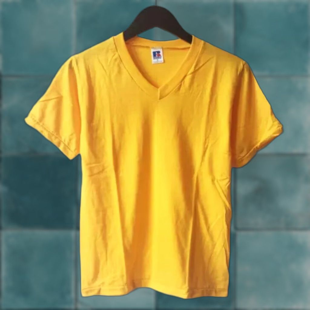 Russell Athletic VINTAGE Russell Athletic T-Shirt Mens S V-Neck 90s Deadstock NWOT Yellow 50/50 Cotton Blend Short Sleeve 1990s USA Size US S / EU 44-46 / 1 - 1 Thumbnail