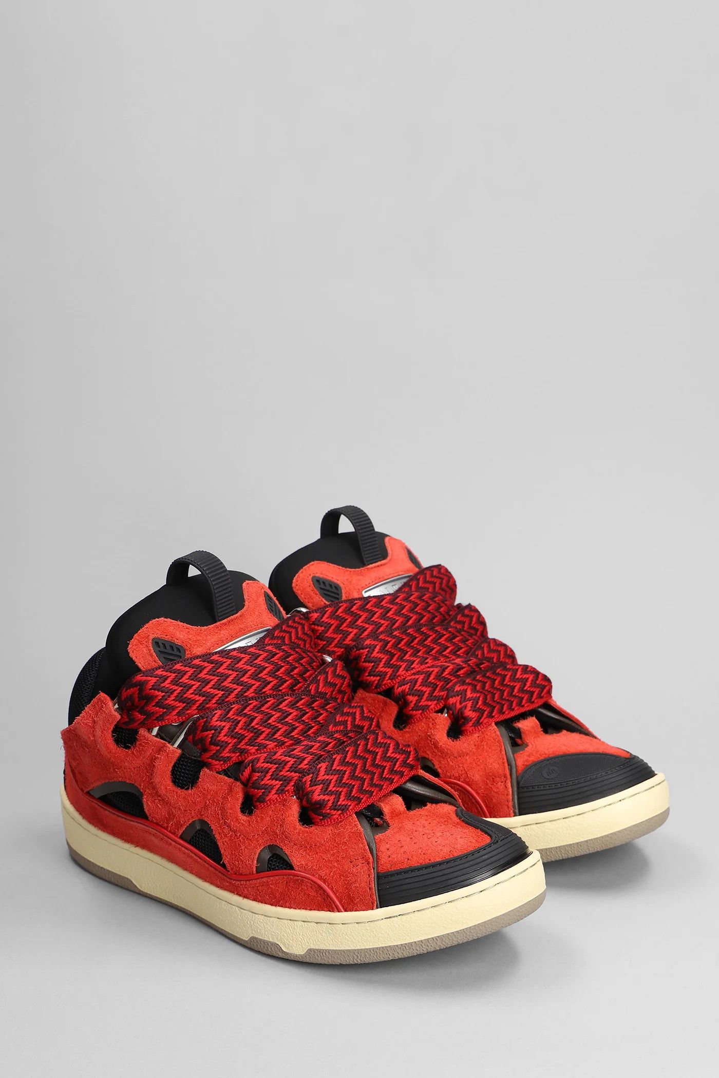 Lanvin o1w1db10125 Curb Lace Up Sneakers in Red/Black Size US 8 / EU 41 - 2 Thumbnail