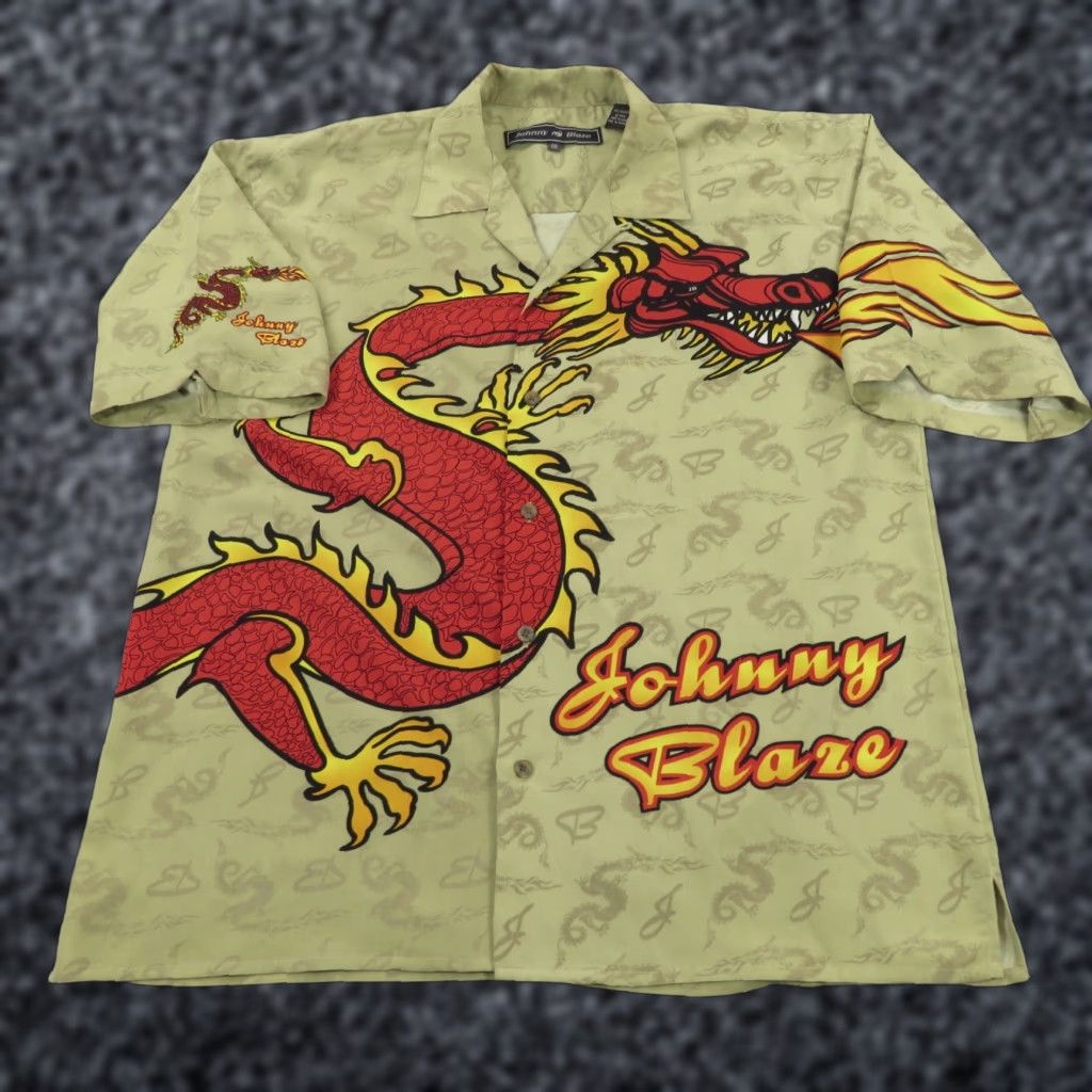 Vintage VINTAGE Johnny Blaze Shirt Mens 2XL Beige Graphic Print 90s Fire Wu Tang Streetwear Button-Up Collared Short Sleeve Size US XXL / EU 58 / 5 - 1 Thumbnail