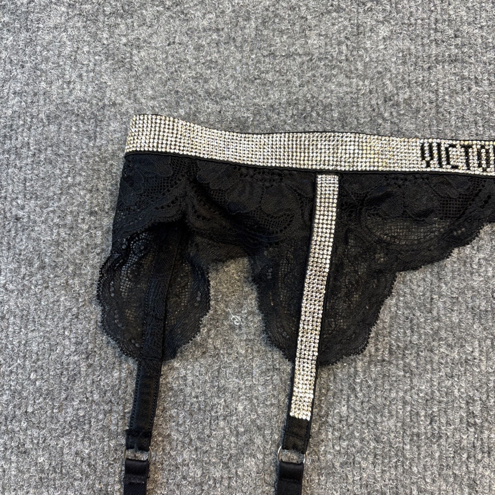 Victoria's Secret Victoria's Secret Women's Black Lace Garter Belt With Silver Rhinestone Sequins M/ L Size ONE SIZE - 4 Thumbnail