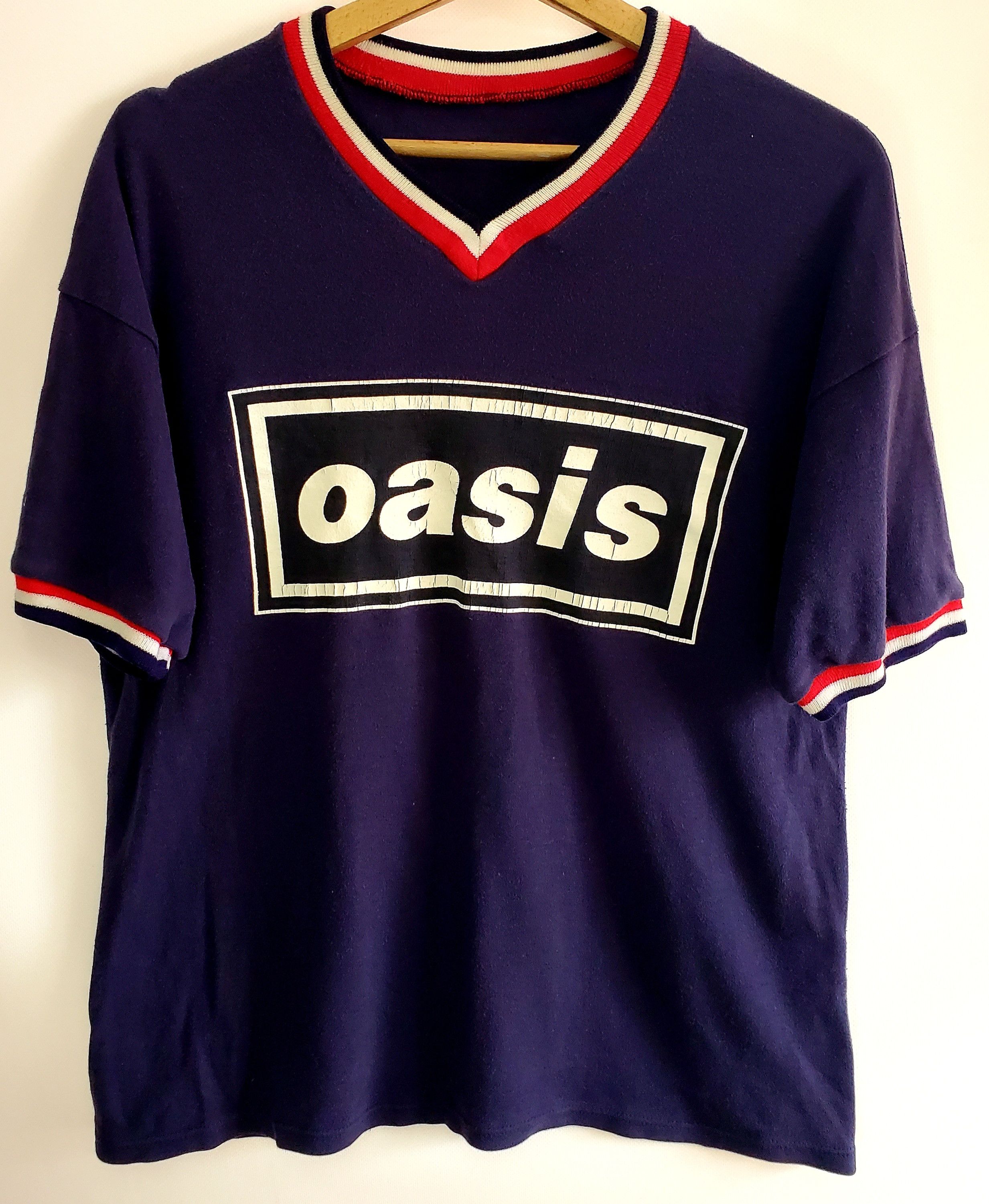 Band Tees × Vintage Oasis Vintage 90s Navy V Neck Tour T Shirt 