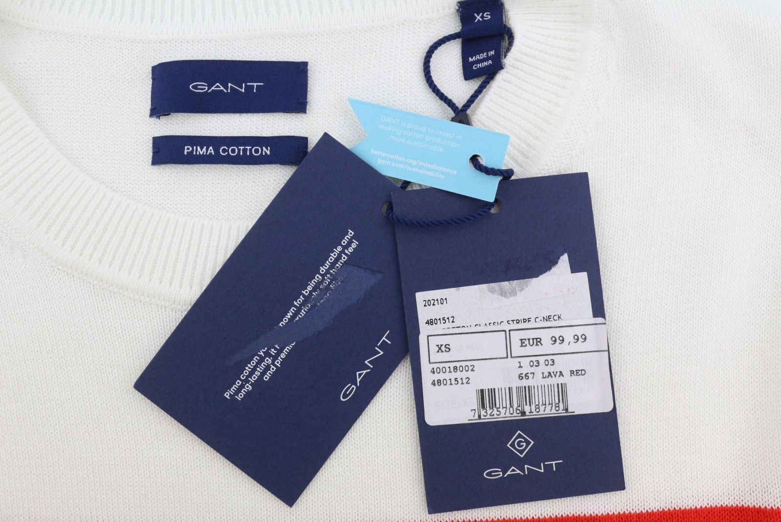 Gant BRETON STRIPE C-NECK XS White Tight-Knit 88071 Size XS / US 0-2 / IT 36-38 - 6 Thumbnail
