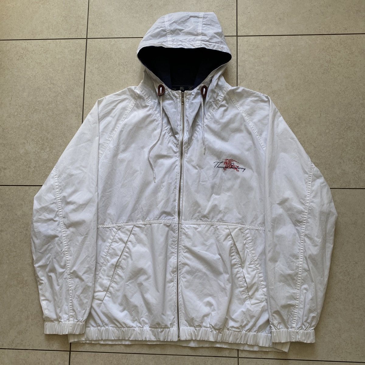 Burberry Vintage 90s Burberry Big Logo Windbreaker Hooded Jacket Size US XL / EU 56 / 4 - 2 Thumbnail