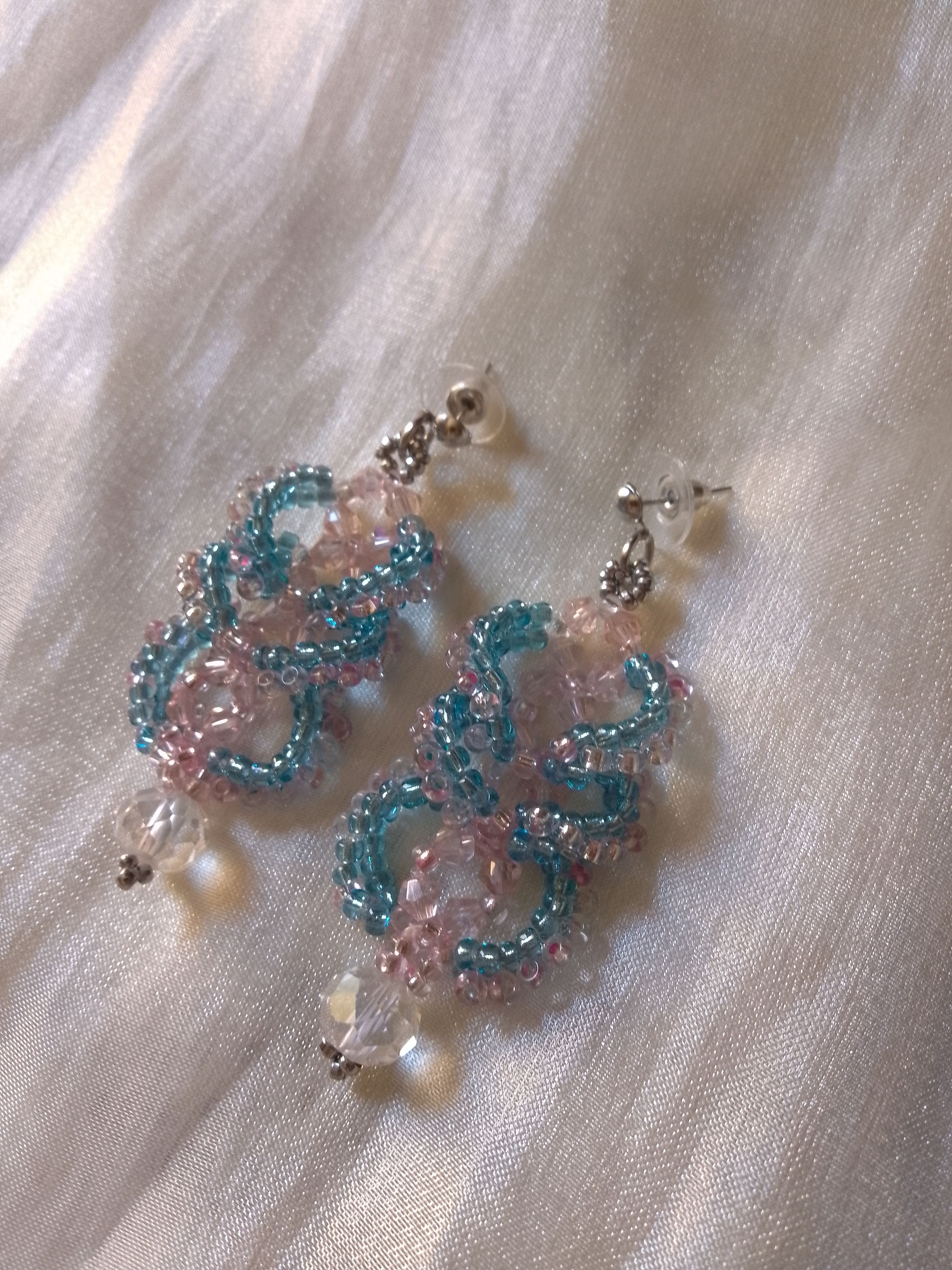 Handmade Earrings Braided Pink Crystal Beaded Elegant Size ONE SIZE - 4 Thumbnail