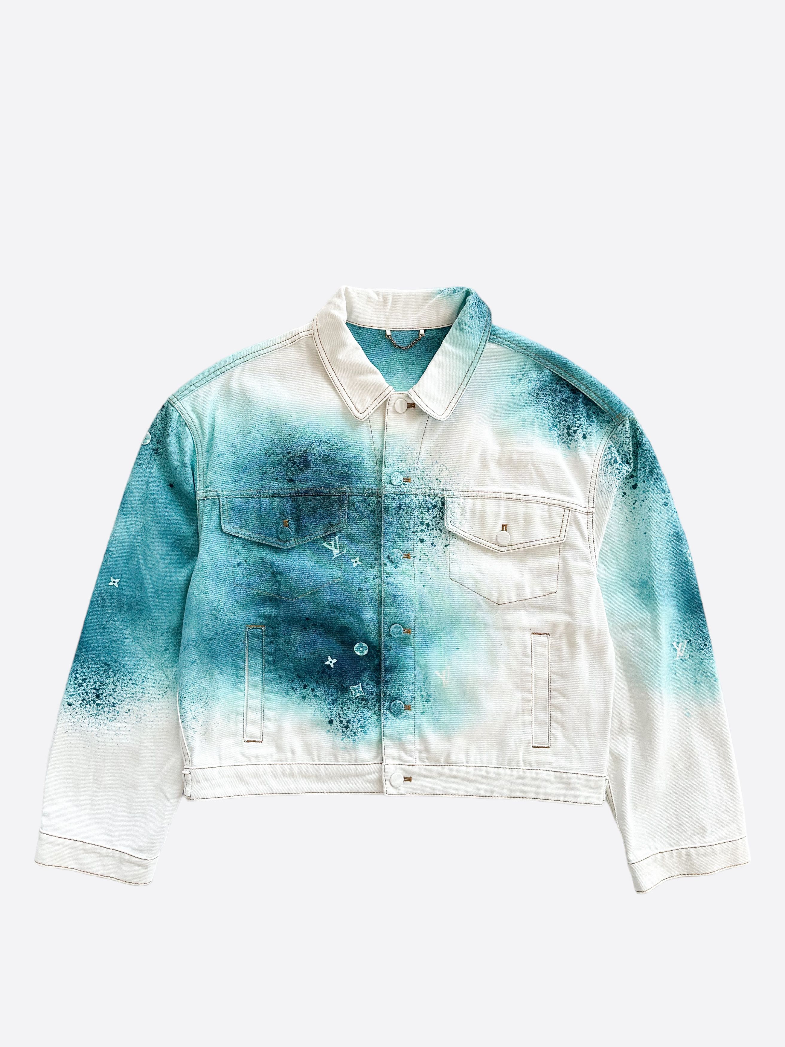 Louis Vuitton Louis Vuitton White & Turquoise LV Spray Denim Jacket Size US XXL / EU 58 / 5 - 1 Thumbnail