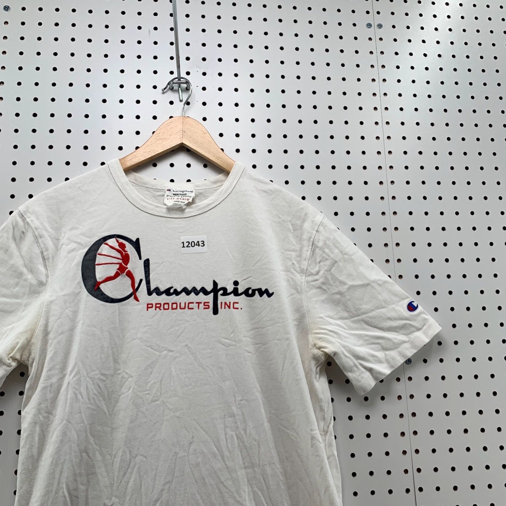 Champion VINTAGE Champion Heritage Shirt Mens Medium White Spell Out Retro Logo Short Sleeve Size US M / EU 48-50 / 2 - 2 Thumbnail