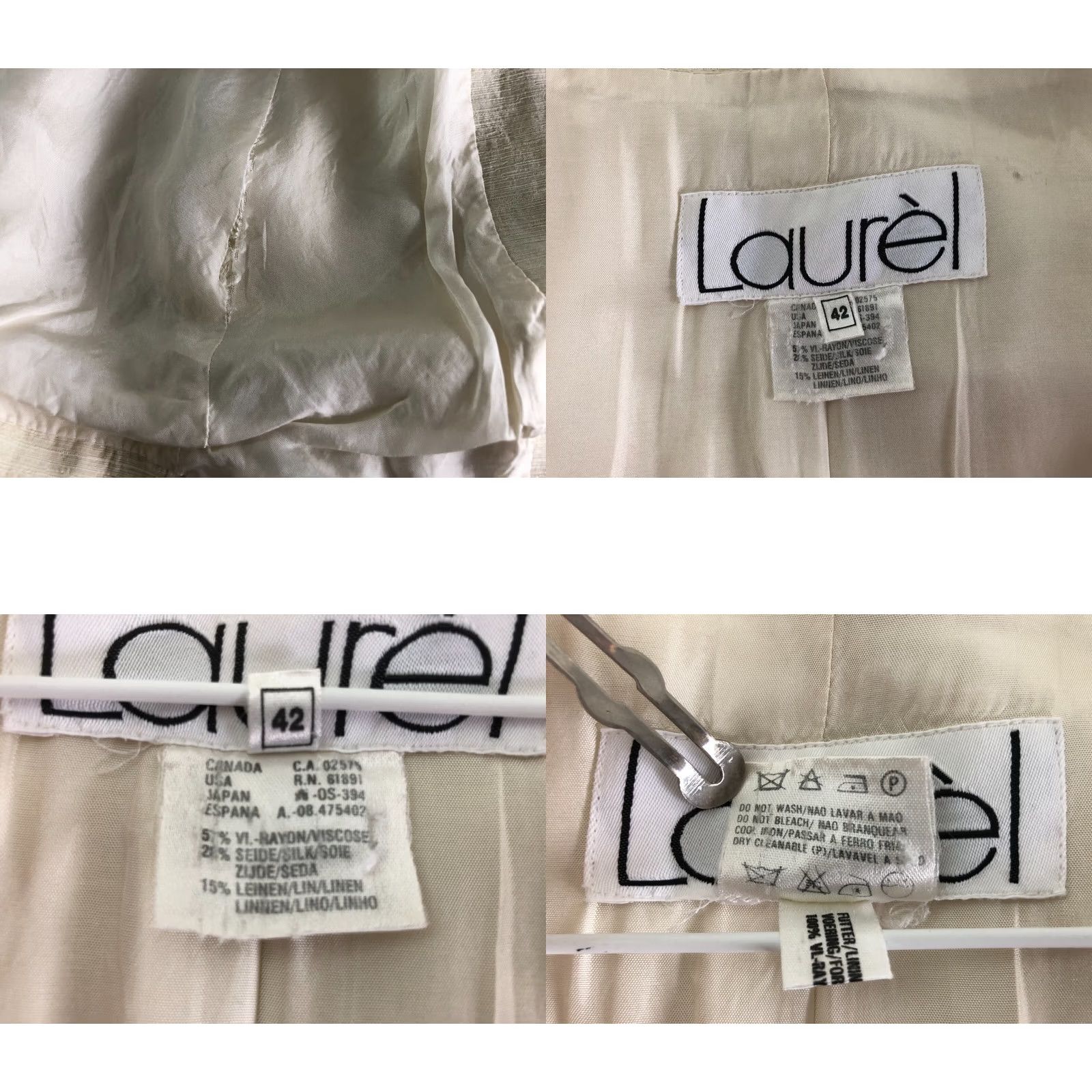 Vintage Laurèl Blazer Women 42 Ivory Viscose Rayon One Button Closure On-Seam Pockets Classic Size M / US 6-8 / IT 42-44 - 9 Thumbnail
