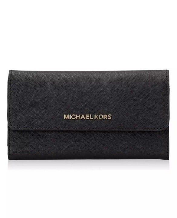 Michael Kors MICHAEL KORS TRIFOLD WALLET LARGE BLACK WITH GOLD HARDWARE ...