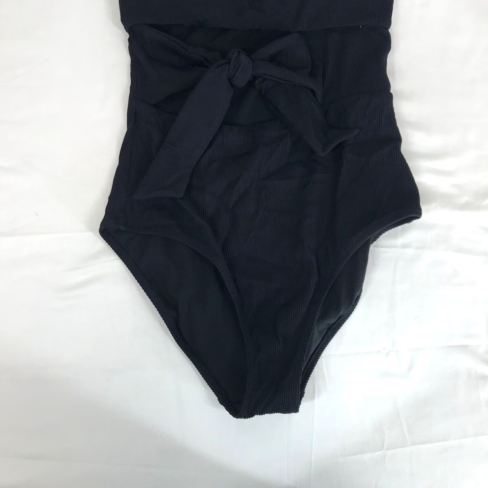 Vintage Aerie Black Ribbed One Piece Swimsuit Cutout Tie Front Full Coverage S Size ONE SIZE - 3 Thumbnail
