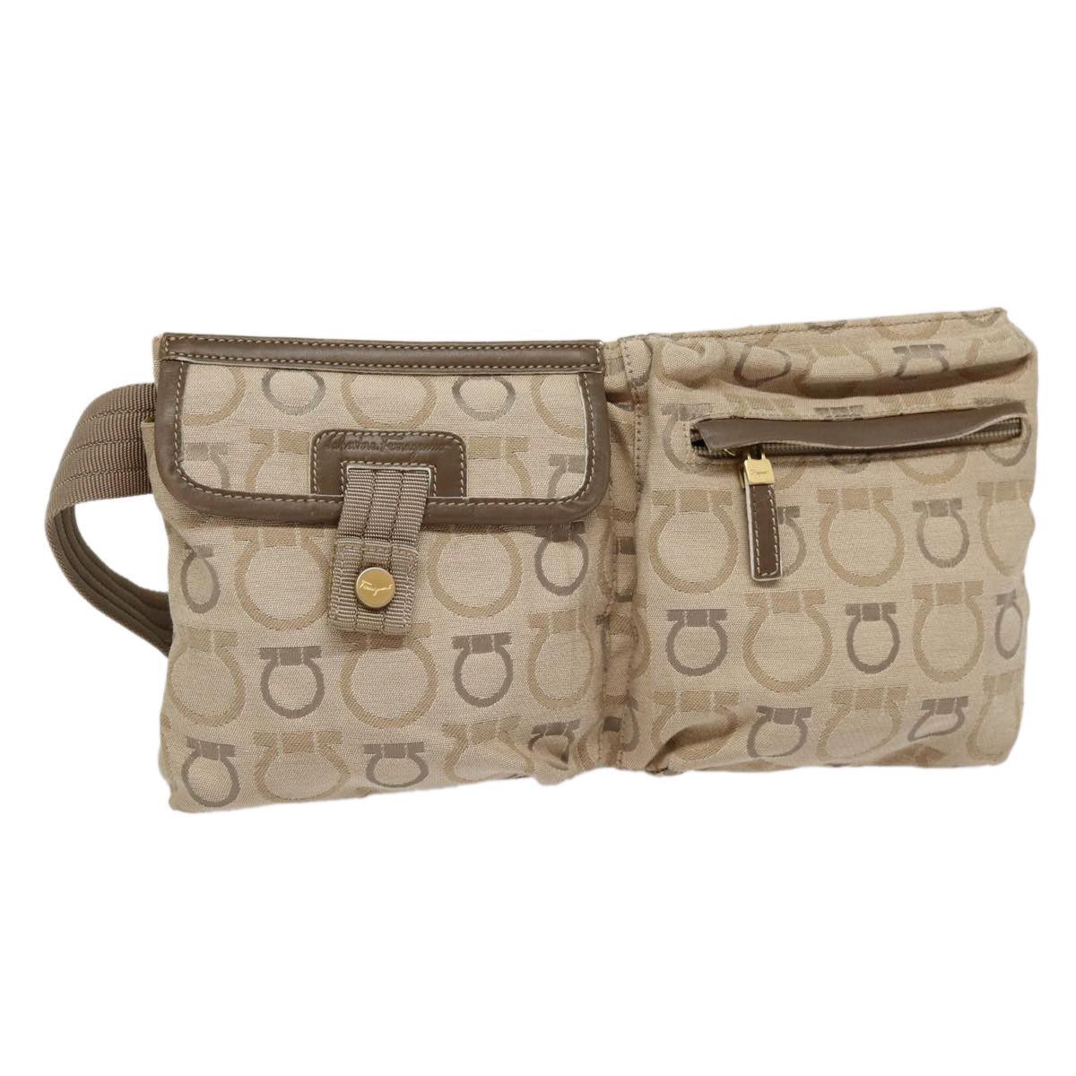 Salvatore Ferragamo Gancini Beige Canvas Shoulder Bag (Pre-Owned) Size ONE SIZE - 1 Thumbnail
