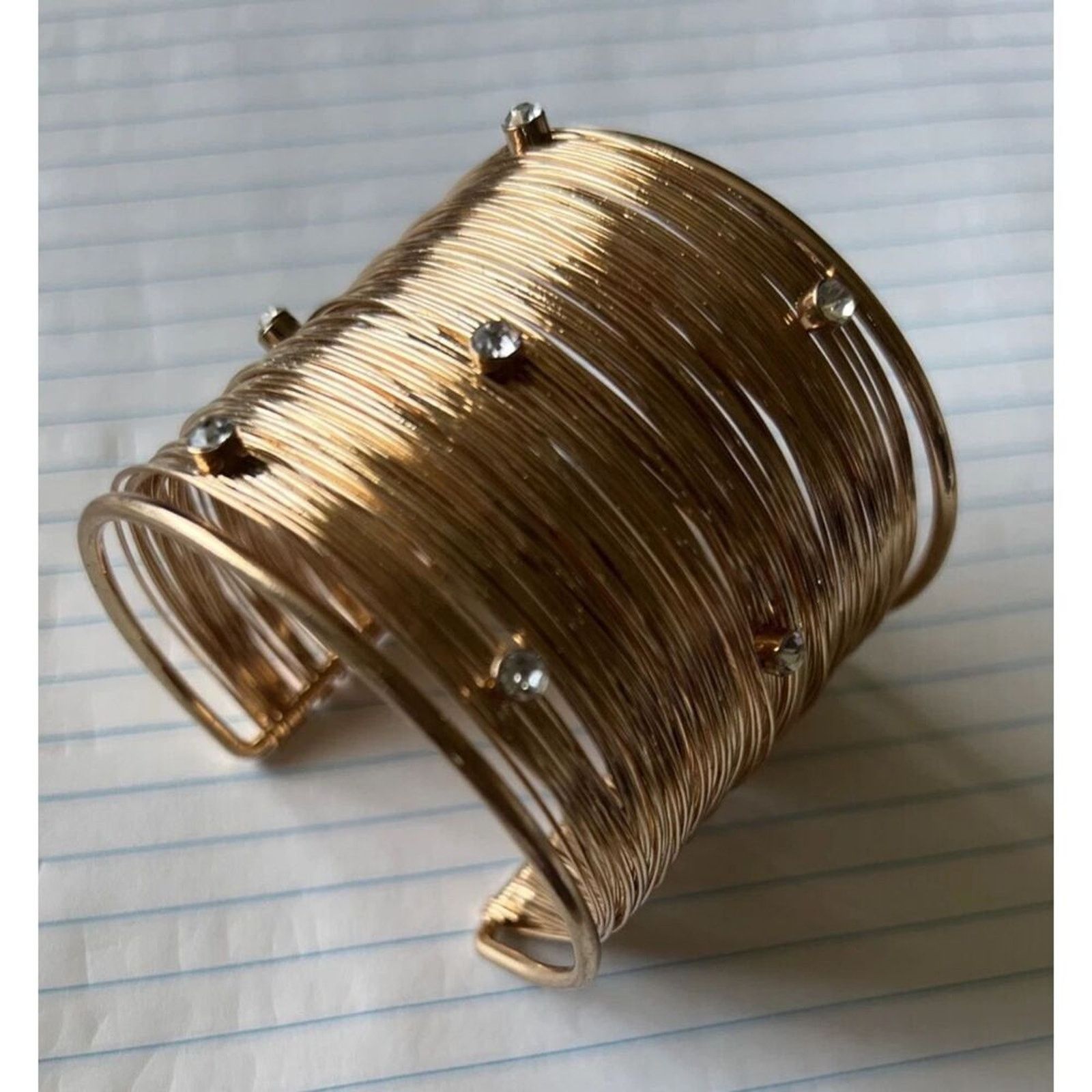 Other Gold Tone Wire Wrap Rhinestone Cuff Bracelet Bangle Size ONE SIZE - 1 Thumbnail