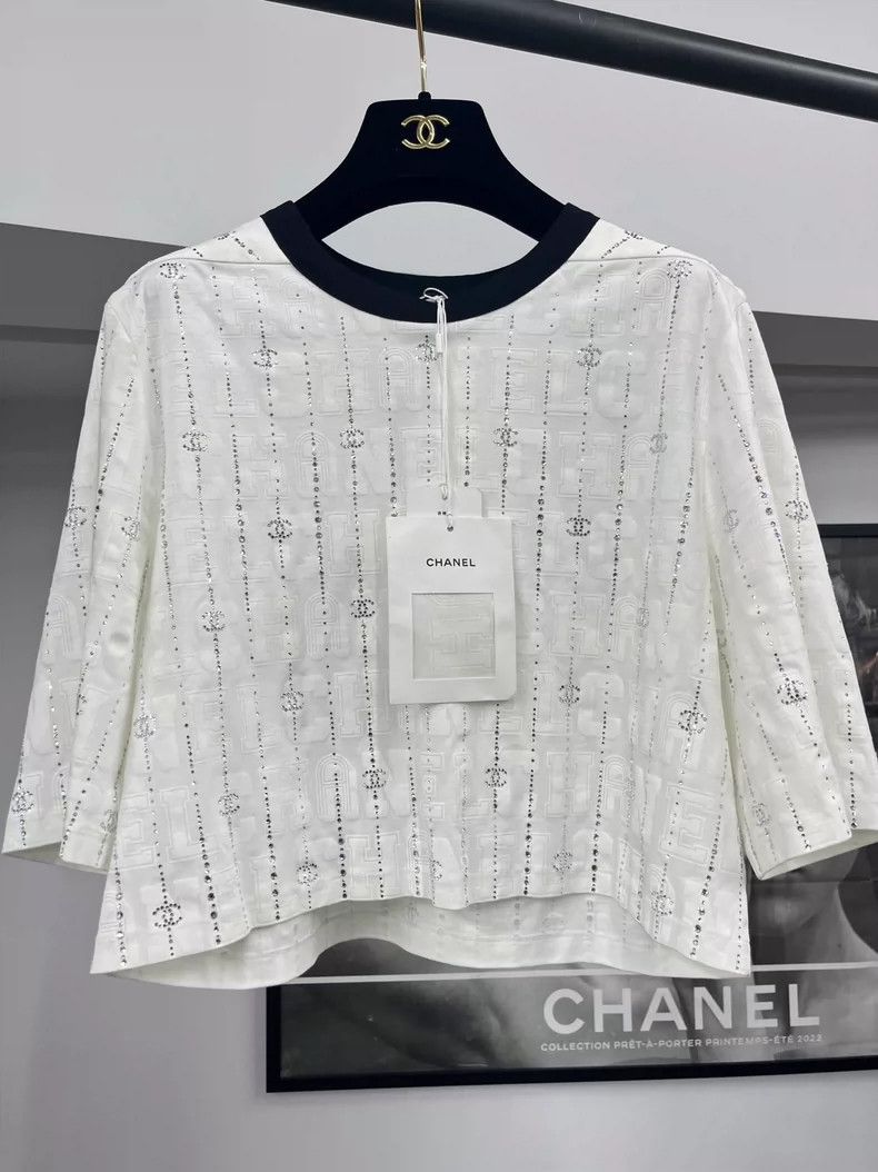 Chanel Chanel 23C White Crystal Collar T-shirt - dmc Size US XS / EU 42 / 0 - 1 Thumbnail