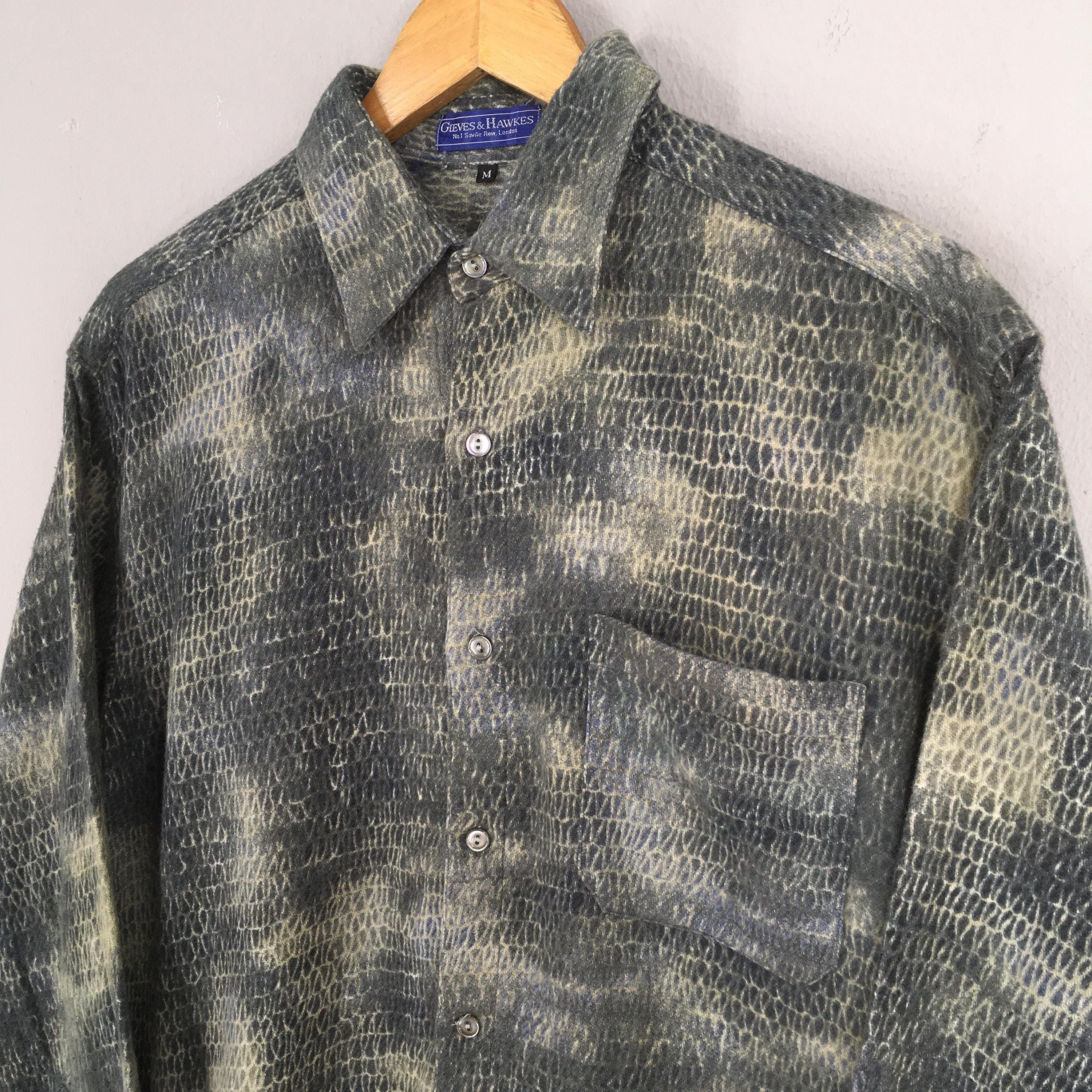 14th Addiction × Le Grande Bleu (L.G.B.) Vintage Gieves Hawkes Snake Skin Pattern Shirt Medium Size US M / EU 48-50 / 2 - 3 Thumbnail