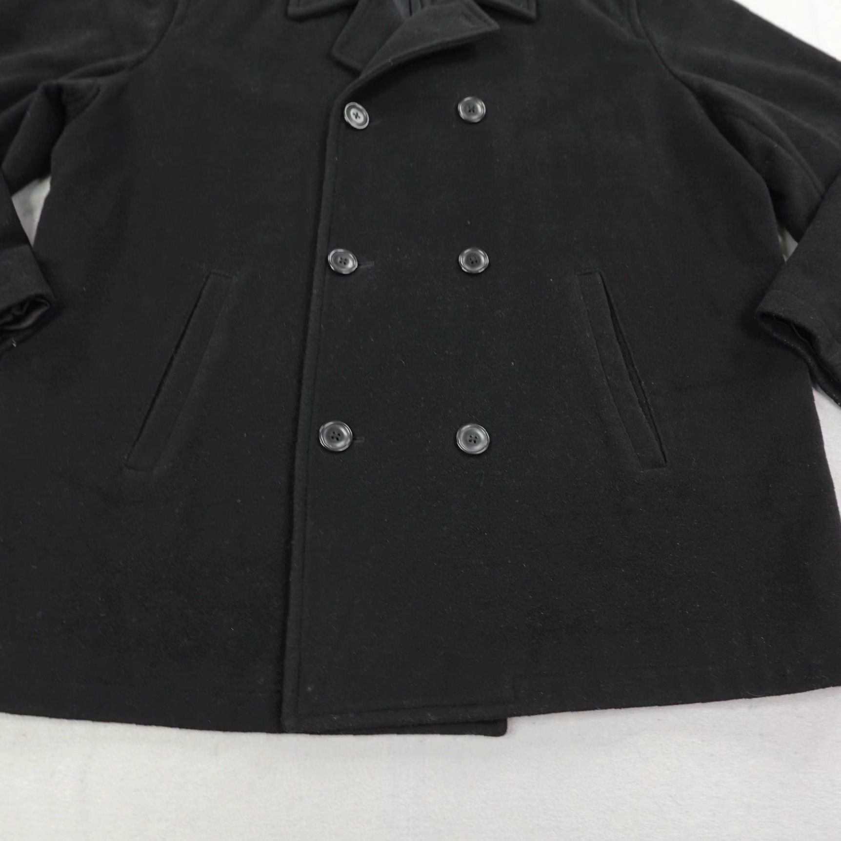 J.Crew VINTAGE J.CREW Mens XL Pea Coat Wool Blend Double Breasted Winter Lined Black Outer Shell Clothing Size US XL / EU 56 / 4 - 3 Thumbnail