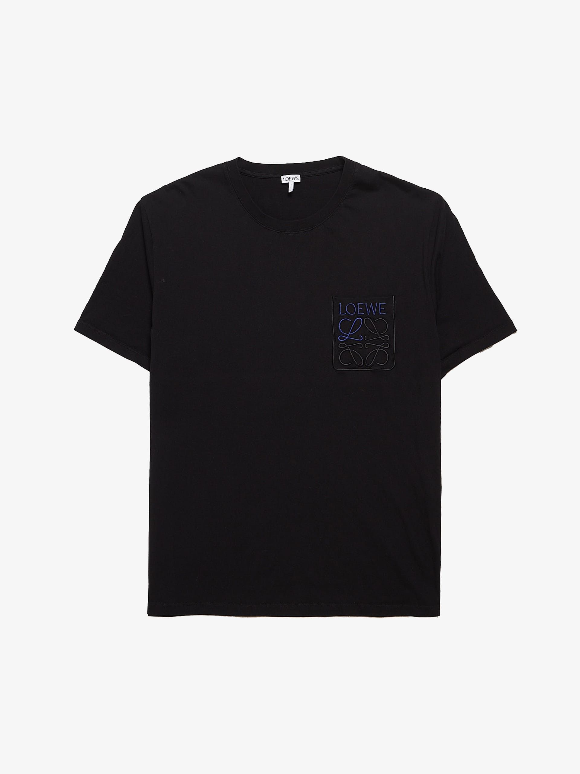 image of Loewe Black Blue Logo Embroidered Cotton T Shirt, Men's (Size 2XL)