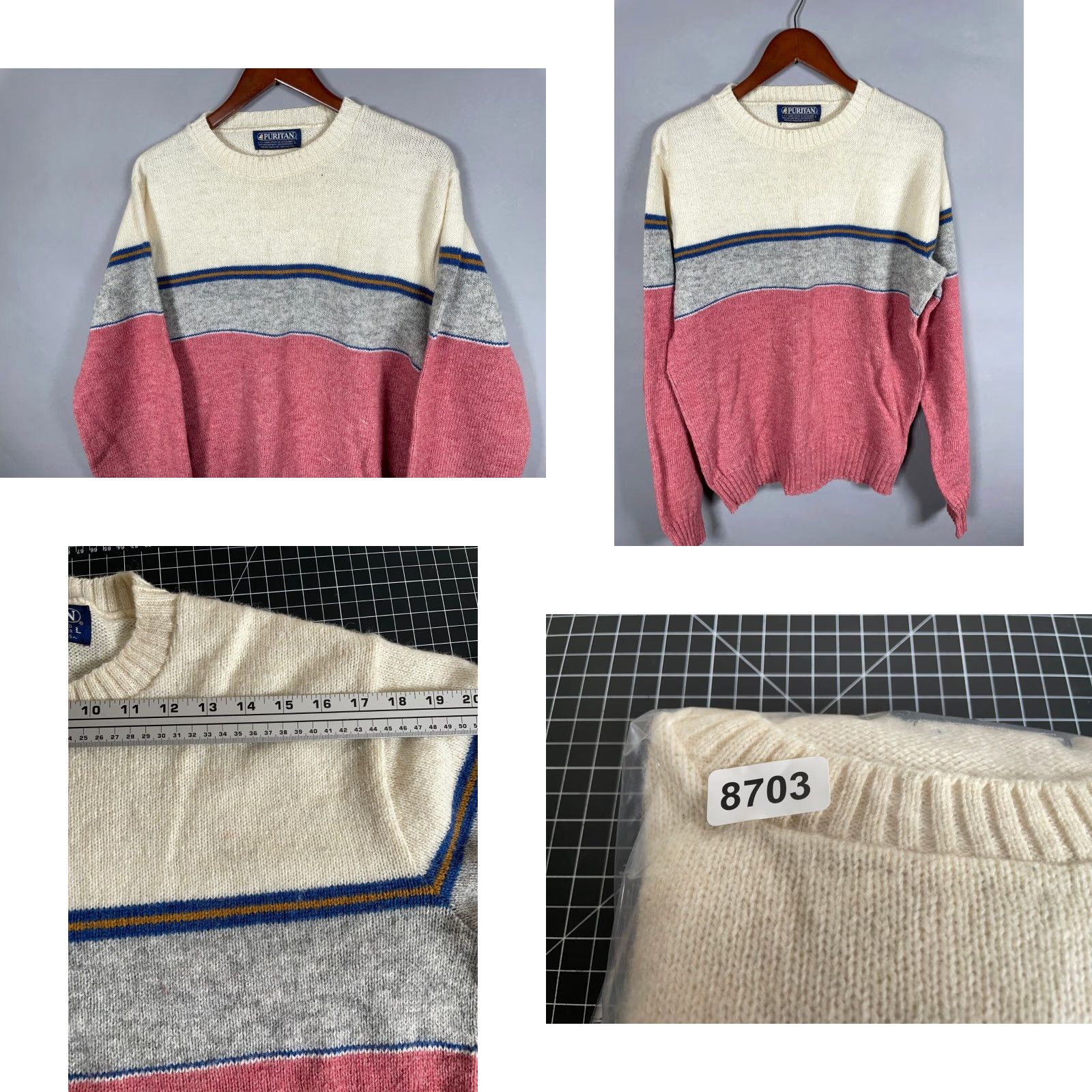 Vintage VINTAGE Puritan Sweater Adult Large Red Ivory Striped 80s Shetland Wool Blend Knit Pullover Size US L / EU 52-54 / 3 - 8 Thumbnail