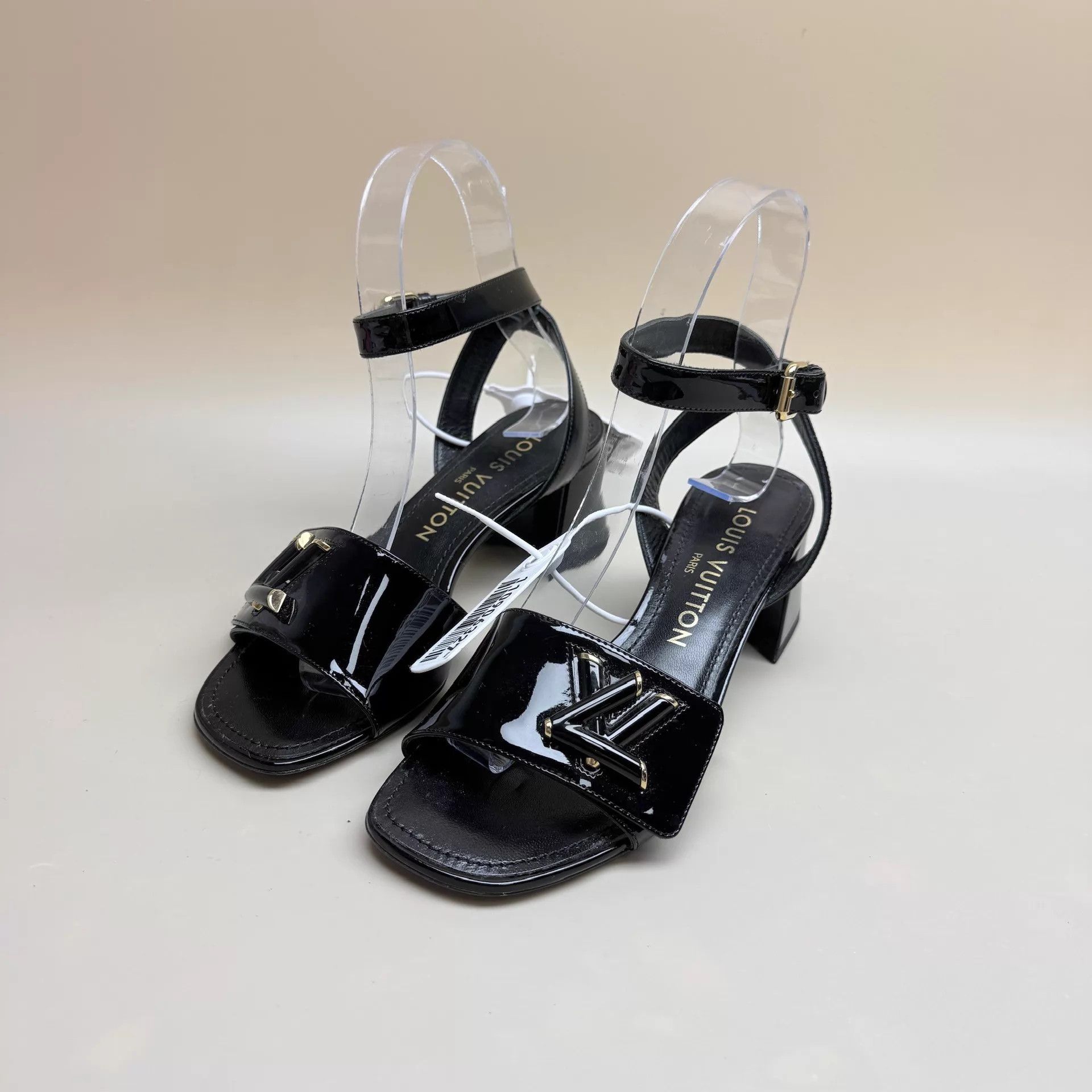 Louis Vuitton LV Black Gold Logo Strap Sandals 35 (Mint) Size US 4.5 / IT 34.5 - 1 Thumbnail