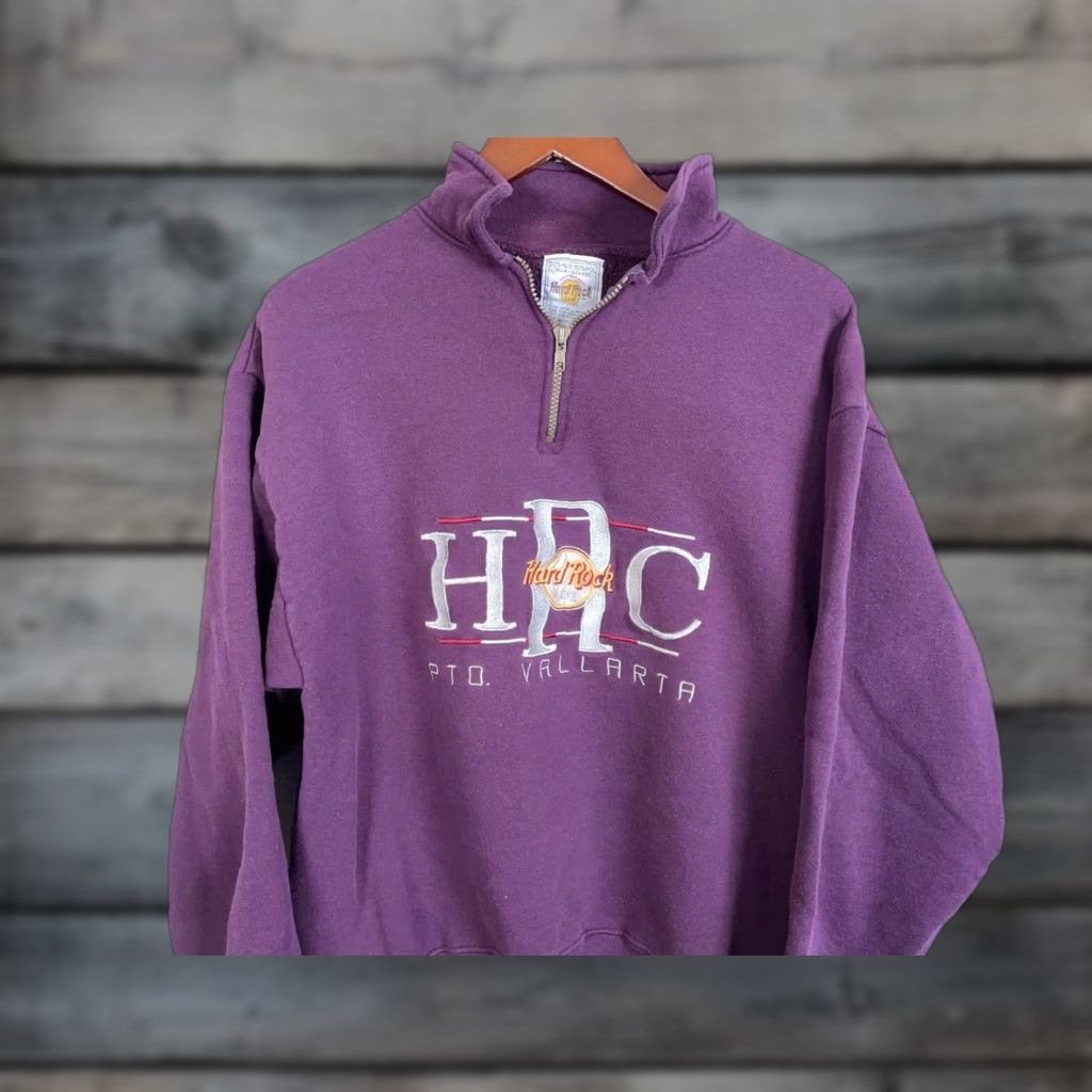 Hard Rock Cafe VTG Hard Rock Cafe Puerto Vallarta 1/4 Zip Sweatshirt Adult Large Dark Red Size US L / EU 52-54 / 3 - 1 Thumbnail