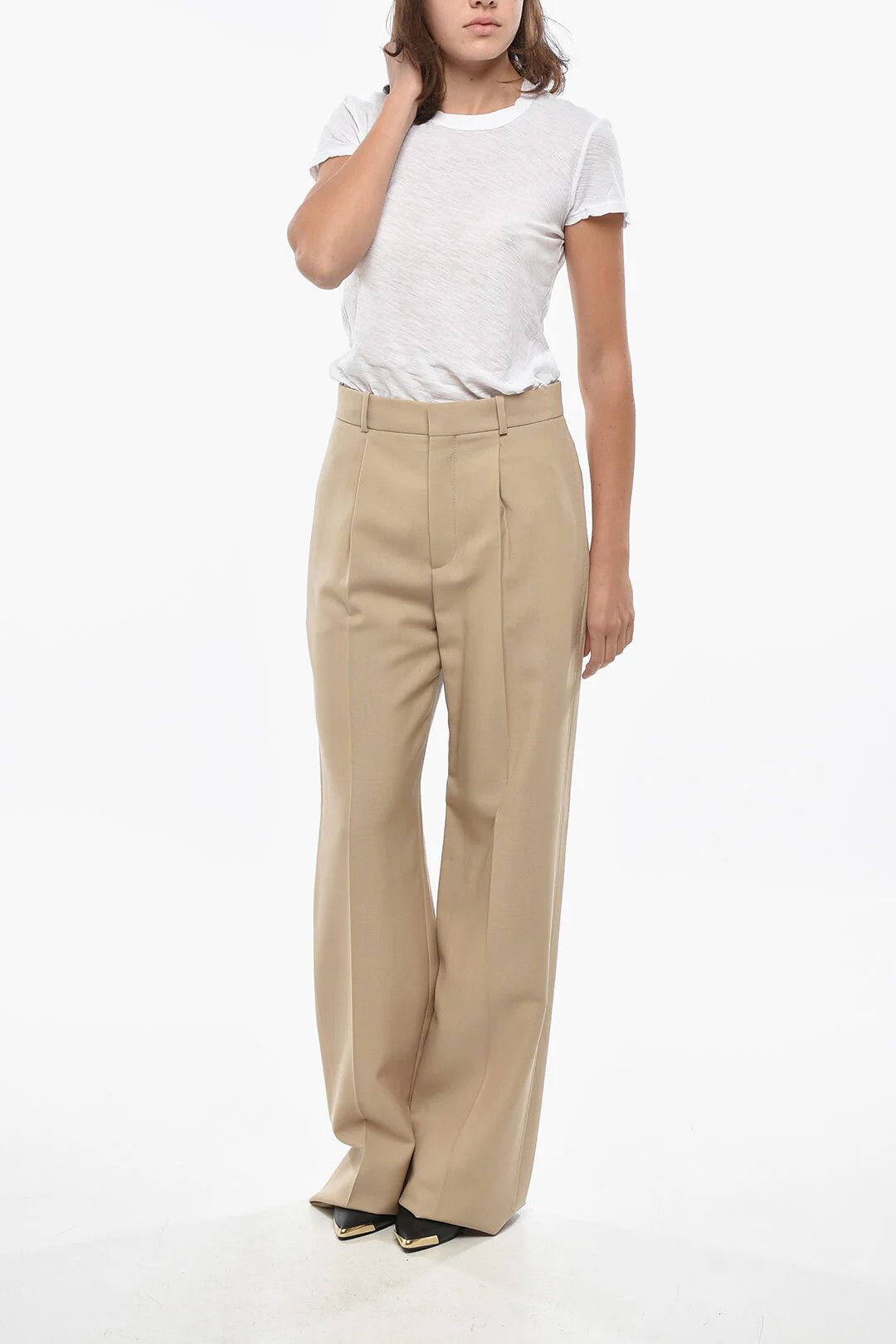 Dior og1mm0326 Mohair-Blend Palazzo Pant in Beige Size 30" / US 8 / IT 44 - 4 Thumbnail