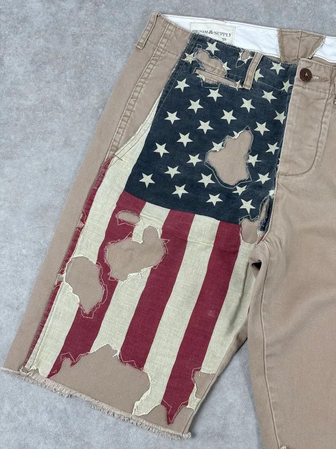 Polo Ralph Lauren 2010s Ralph Lauren Beige American Flag Distressed Shorts Size US 32 / EU 48 - 9 Thumbnail