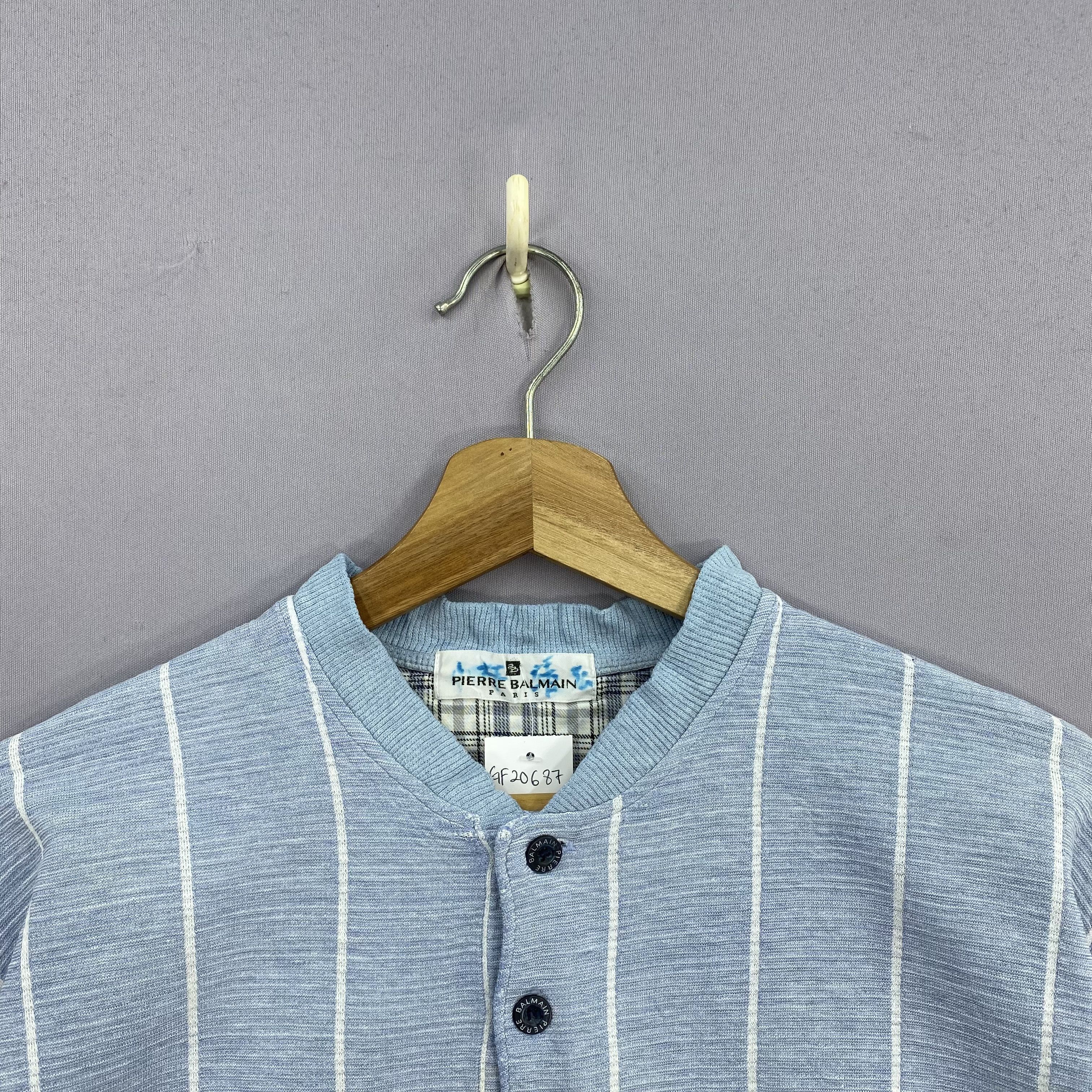 Pierre Balmain Vintage Pierre Balmain Paris Striped Henley Sweatshirt Size US S / EU 44-46 / 1 - 2 Thumbnail