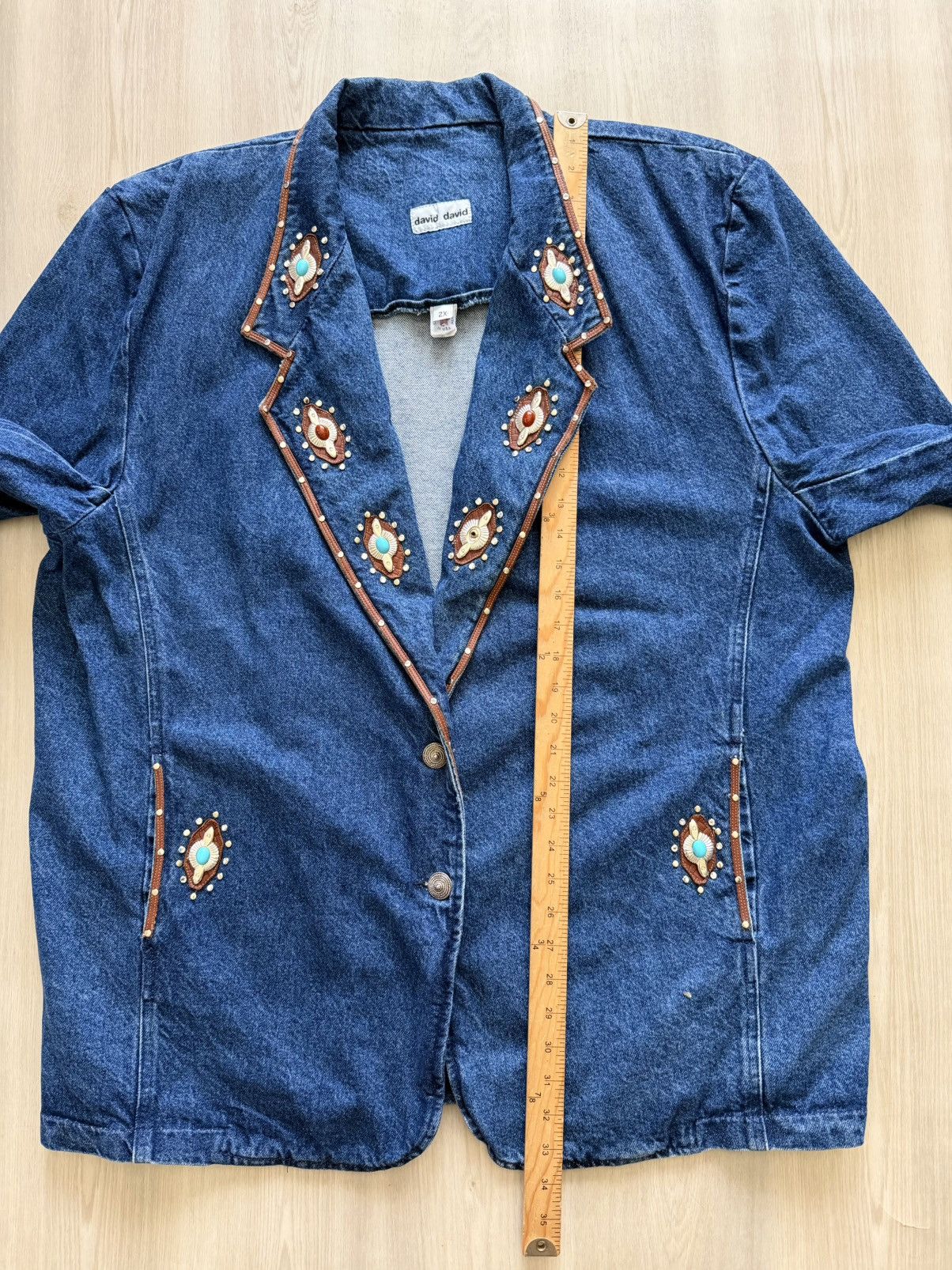Vintage Vintage David David Denim Western Denim Jacket Blazer Sz 2XL Size XXL / US 16-18 / IT 52-54 - 6 Thumbnail