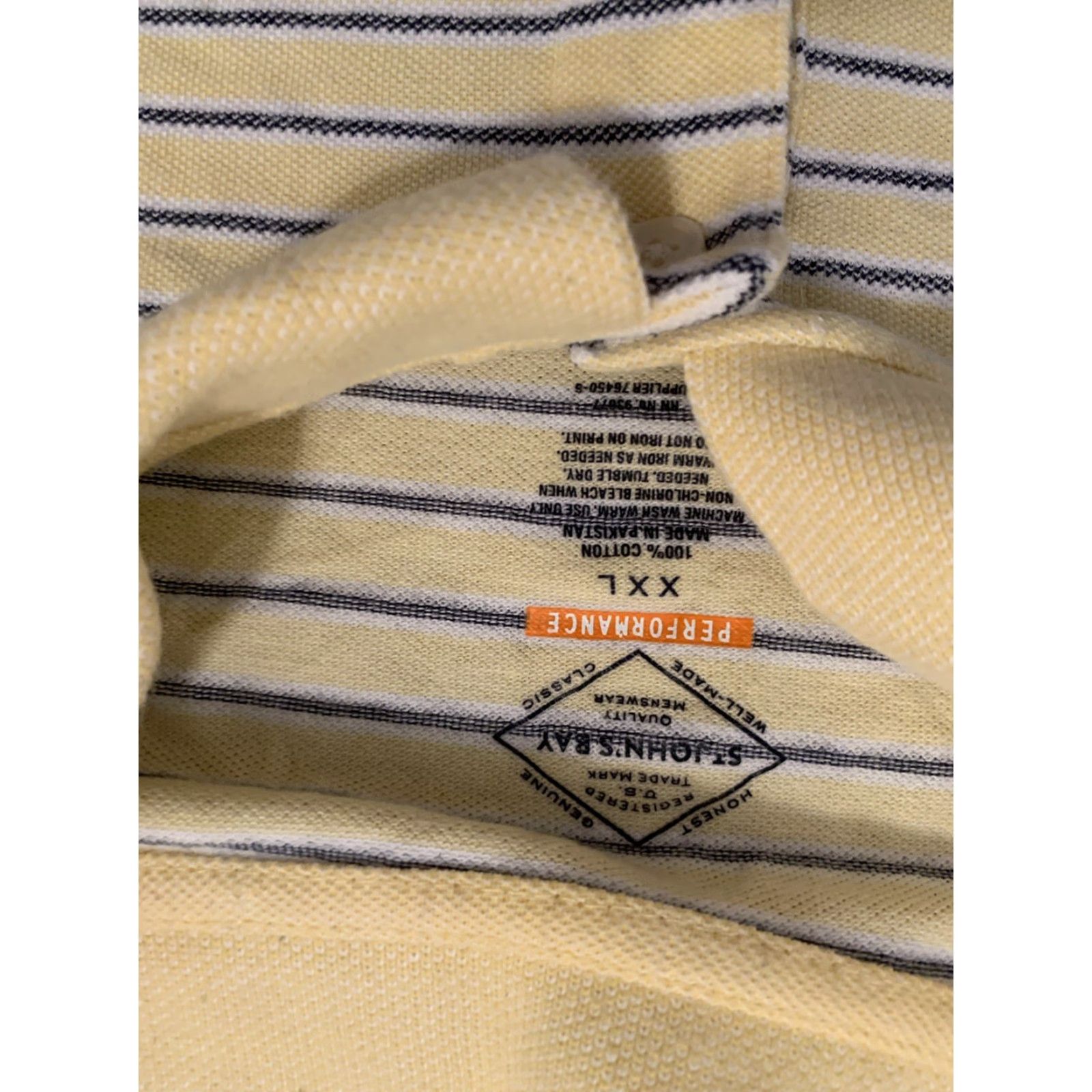 Vintage St. John's Bay Polo Shirt Mens XXL Yellow Striped Short Sleeve Shirt Regular Fit Casual Golf Size US 39 - 2 Thumbnail
