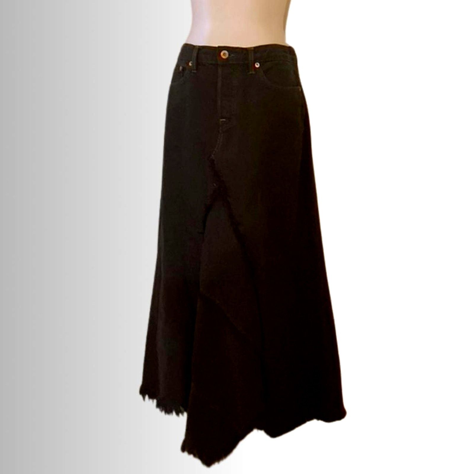NSF NSF Black Denim Midi Skirt with Raw Asymmetrical Hem Size 27" / US 4 / IT 40 - 6 Thumbnail