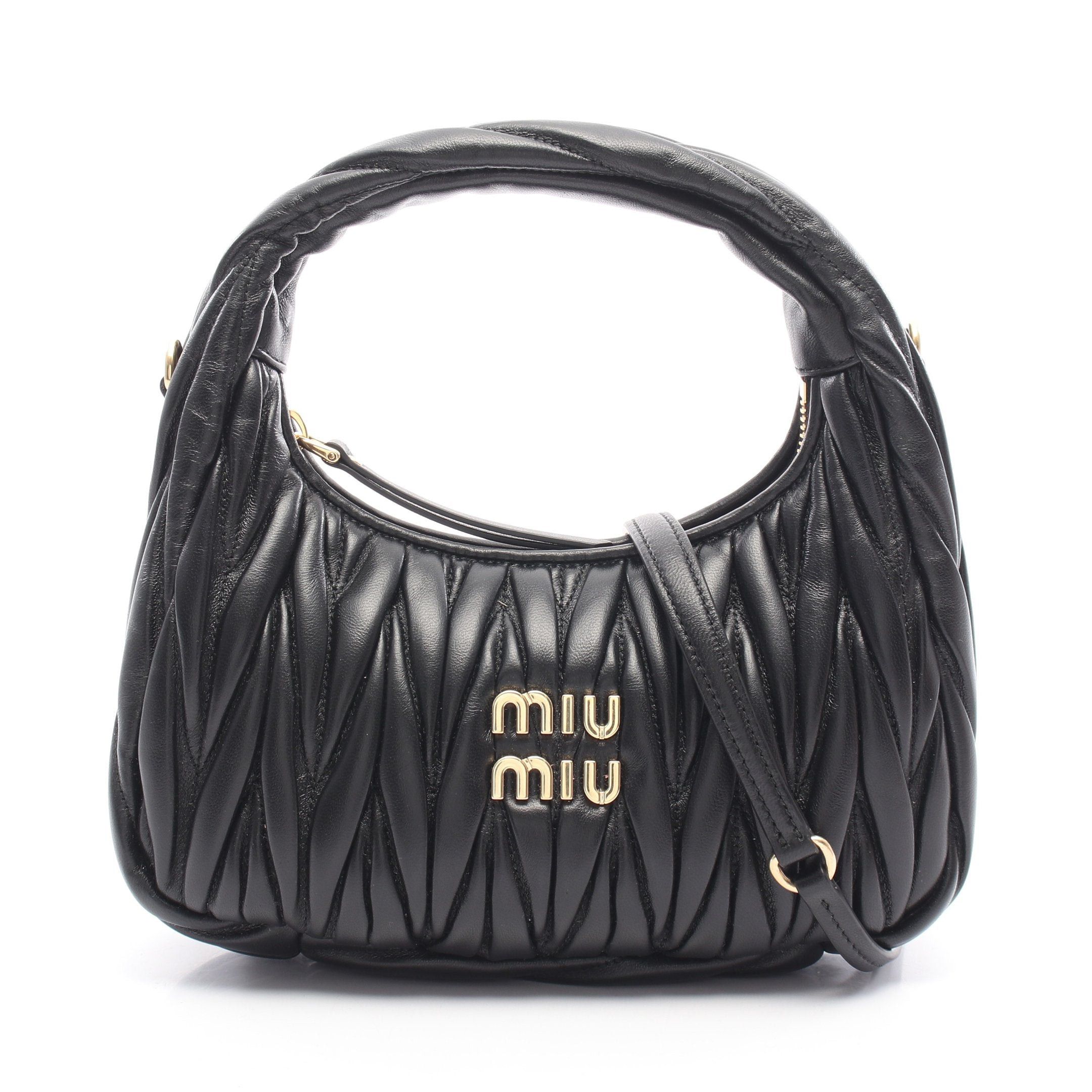 Miu Miu Miu Miu Wander Matelasse Hobo Bag Handbag Leather Black Size ONE SIZE - 1 Thumbnail